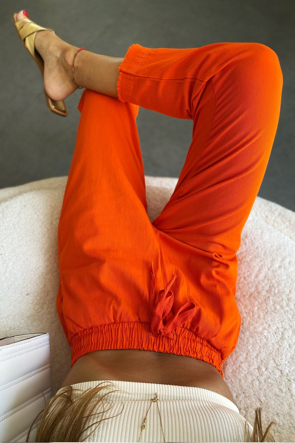 Beli Lastik Gabardin Pantolon Turuncu