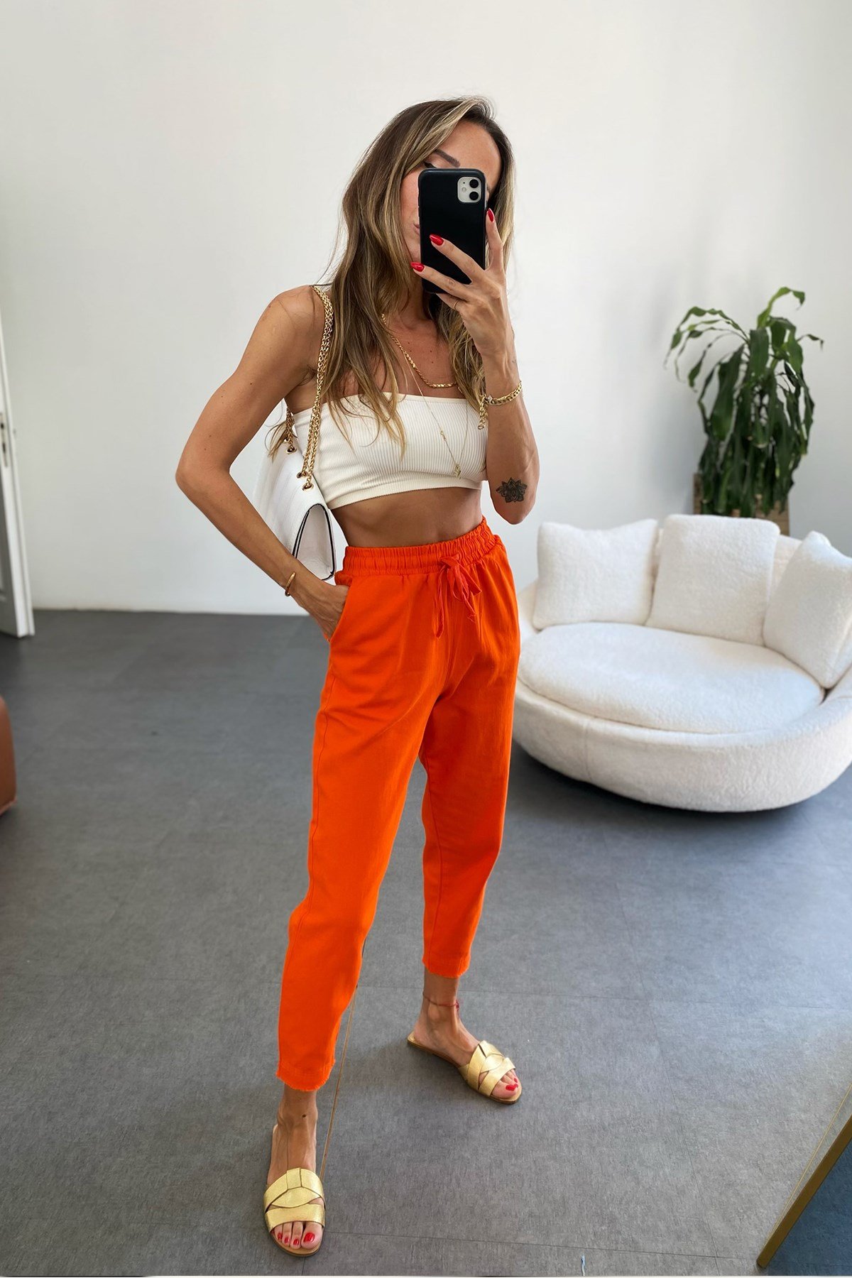 Beli Lastik Gabardin Pantolon Turuncu