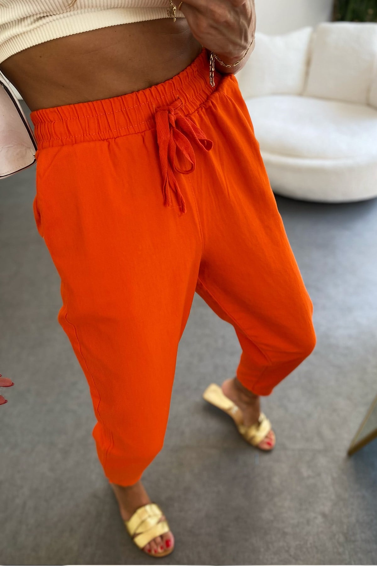 Beli Lastik Gabardin Pantolon Turuncu