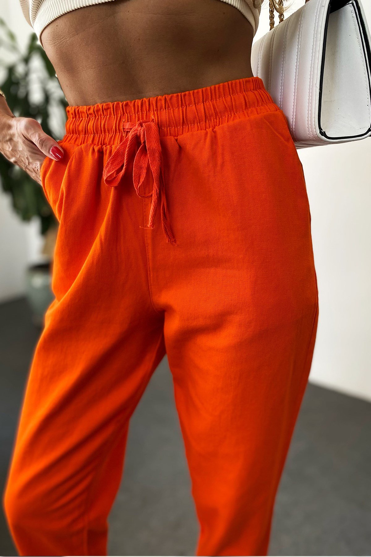 Beli Lastik Gabardin Pantolon Turuncu