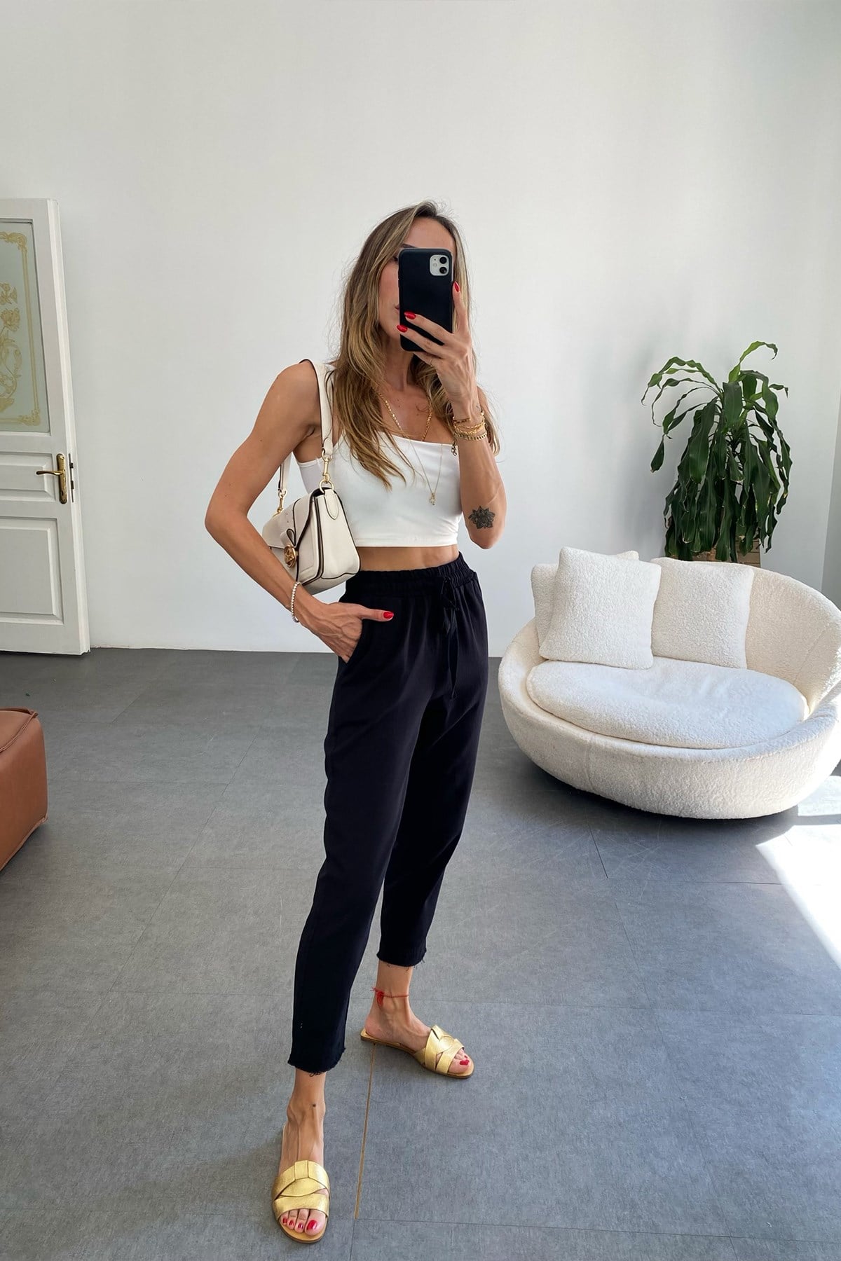 Beli Lastikli Gabardin Pantolon Siyah