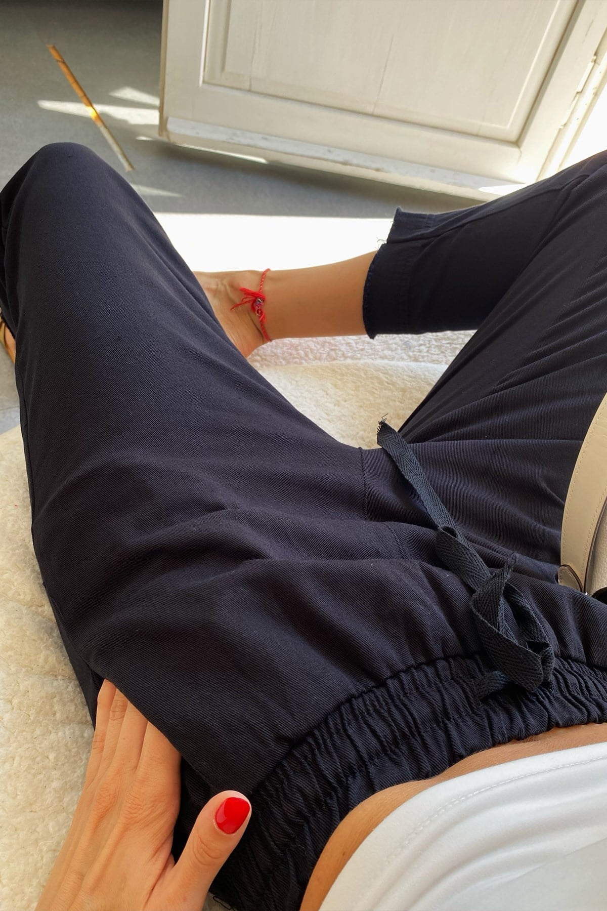 Beli Lastikli Gabardin Pantolon Siyah