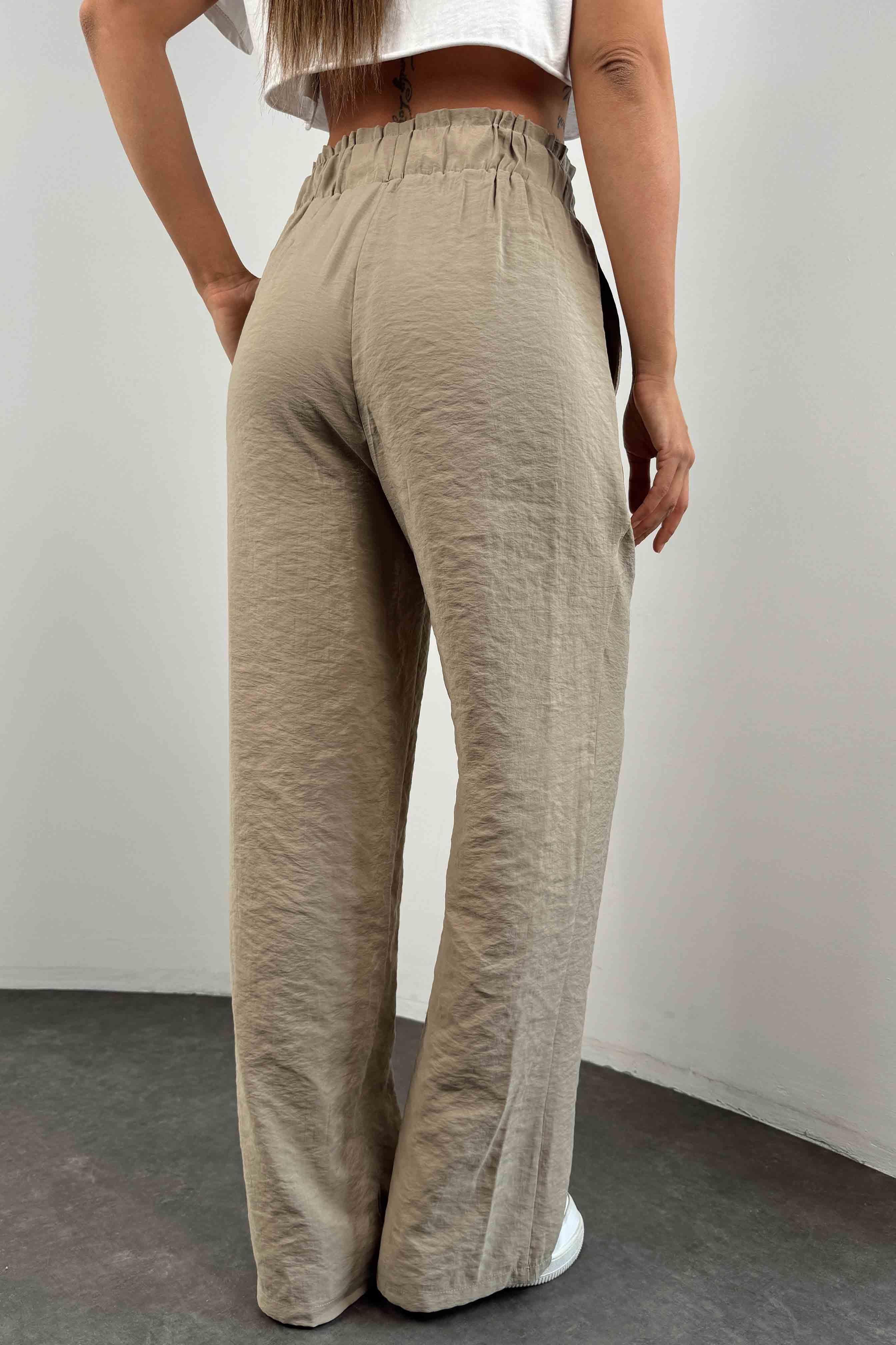 Beli Lastikli Modal Kumaş Kadın Pantolon Bej