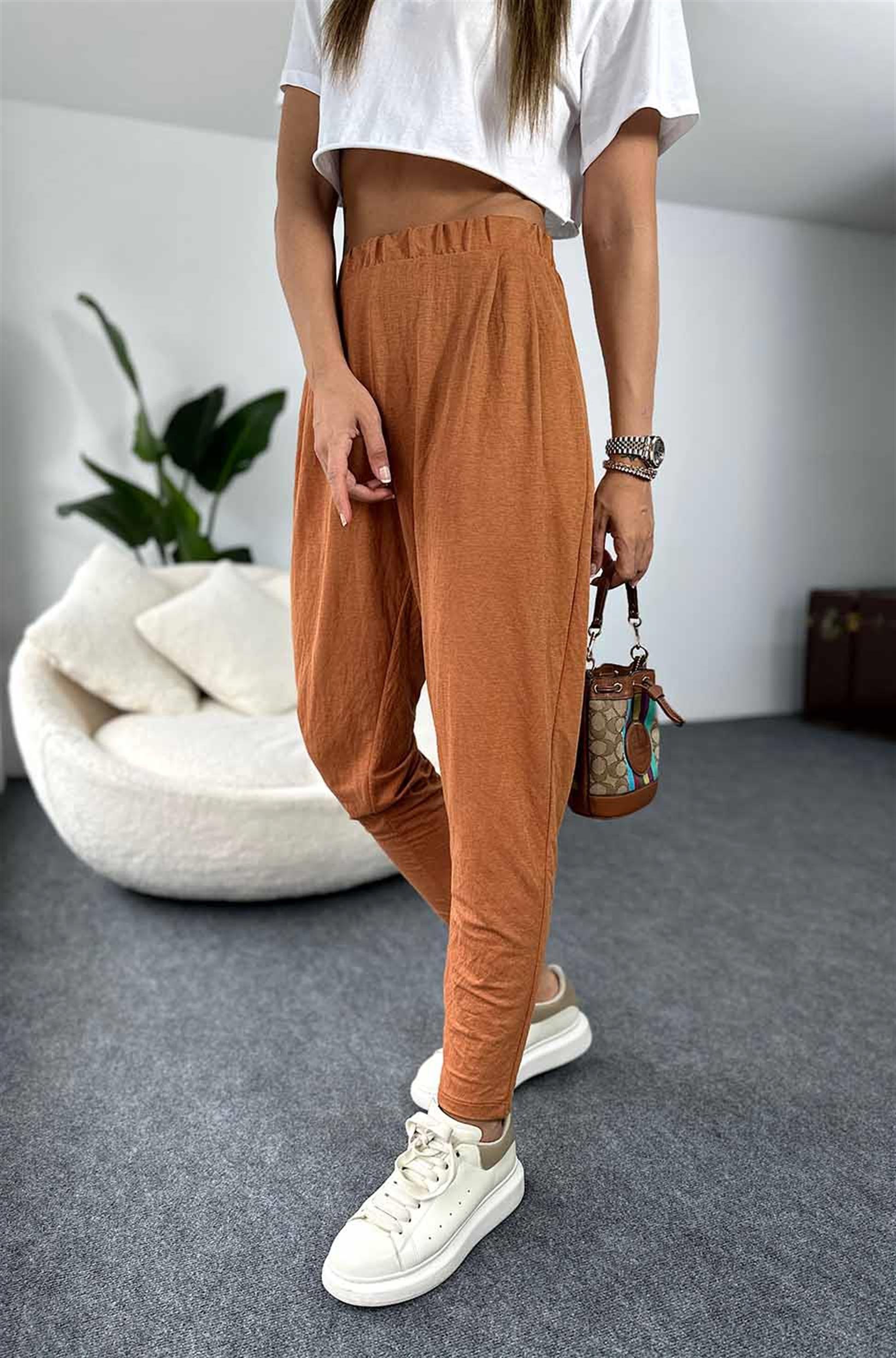 Beli Lastikli Salaş Kadın Eşofman Tarçın