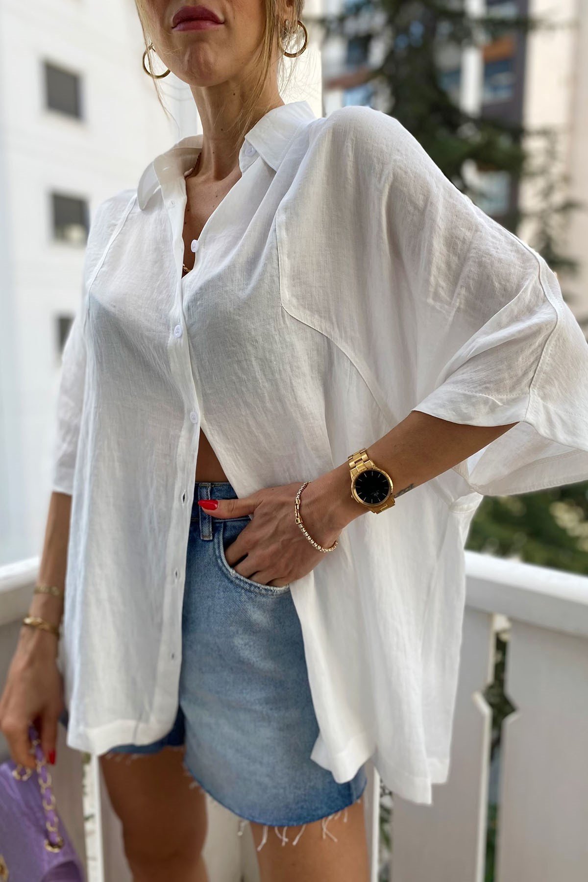 Beyaz Oversize Gömlek