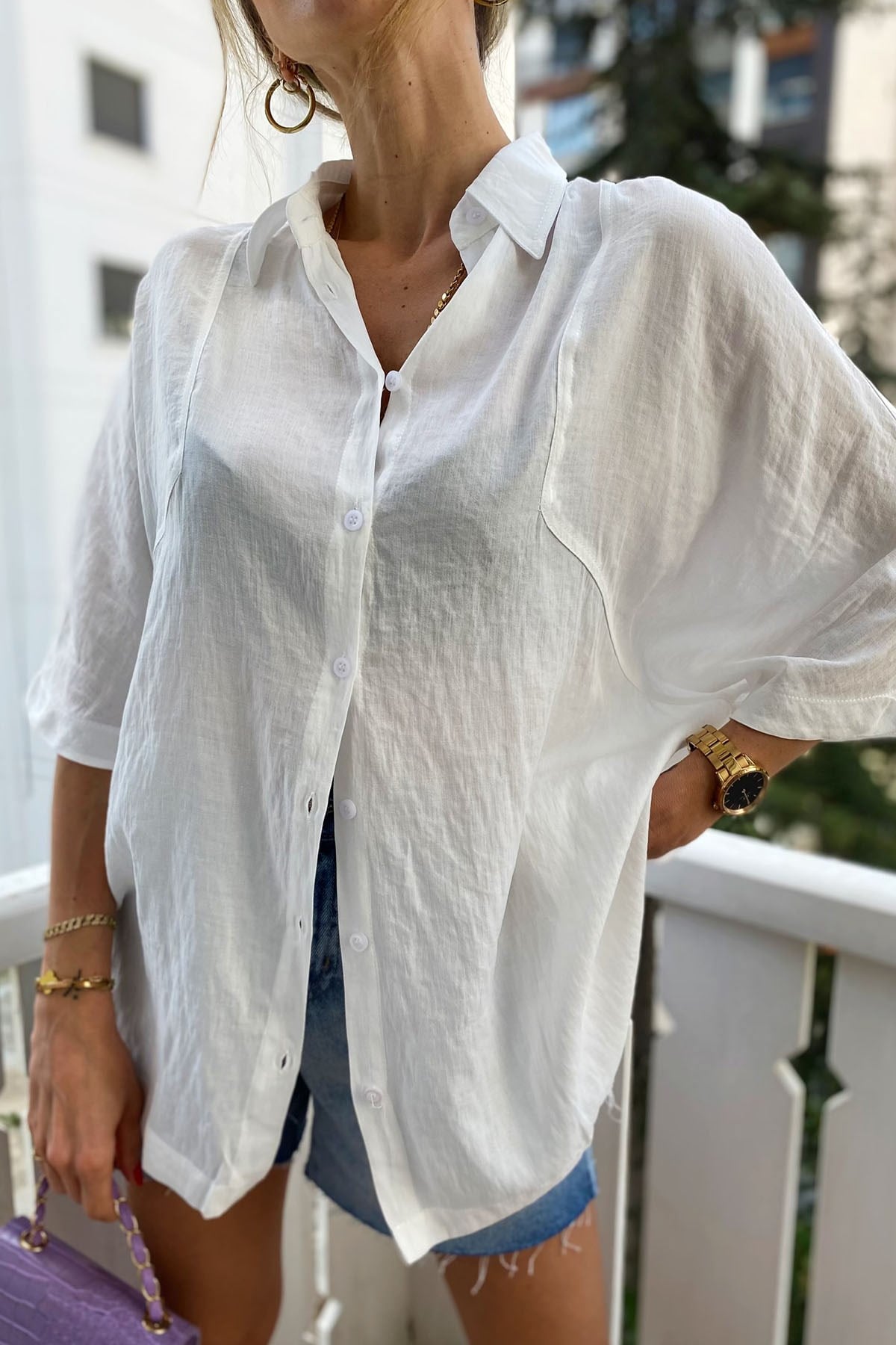 Beyaz Oversize Gömlek