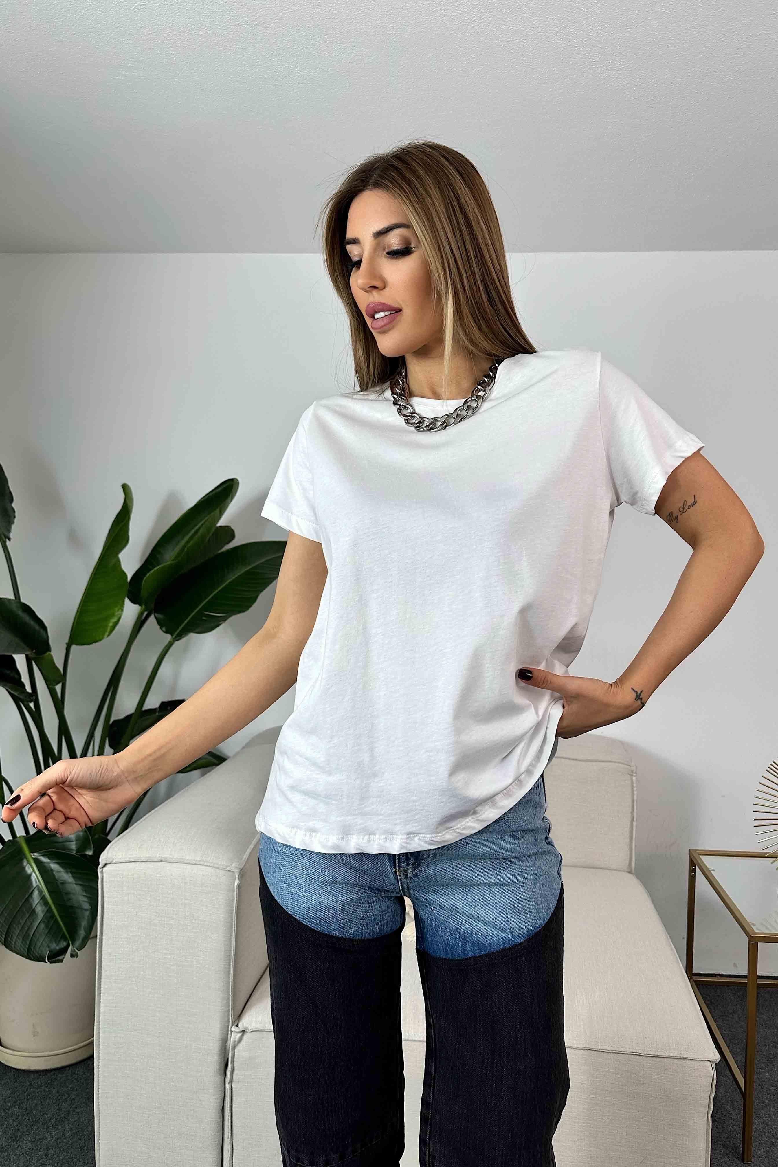 Bisiklet Yaka Basic Tişört Beyaz