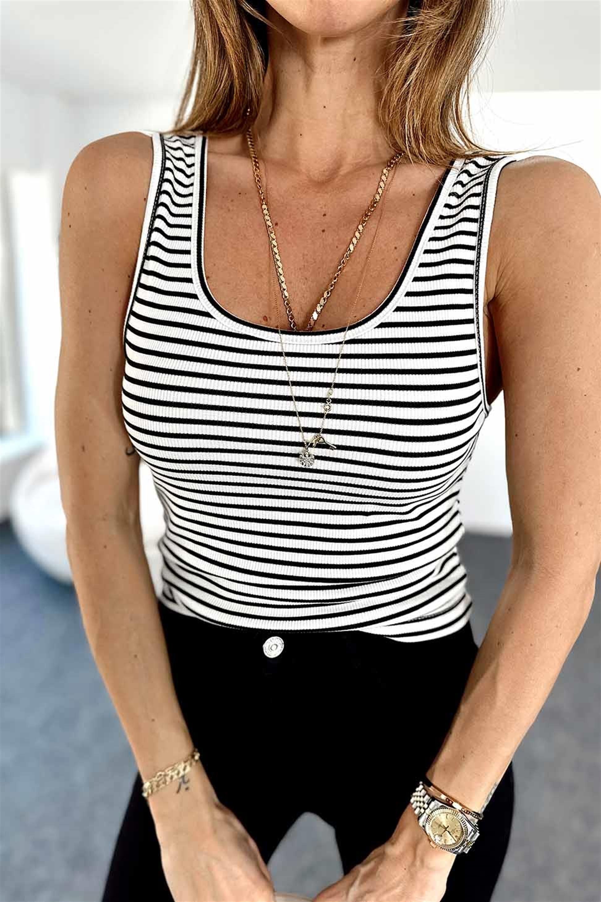 Bisiklet Yaka Çizgili Fitilli Body Siyah