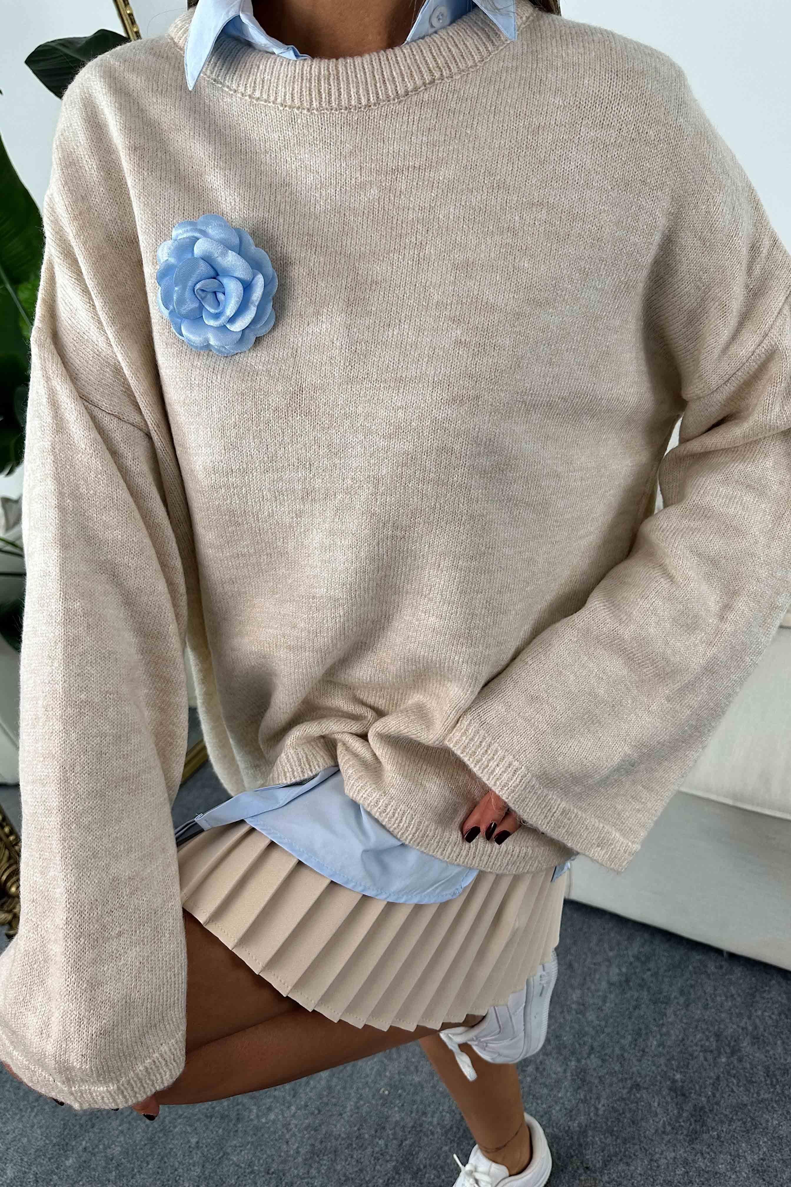 Bisiklet Yaka Geniş Kol Basic Kazak Taş