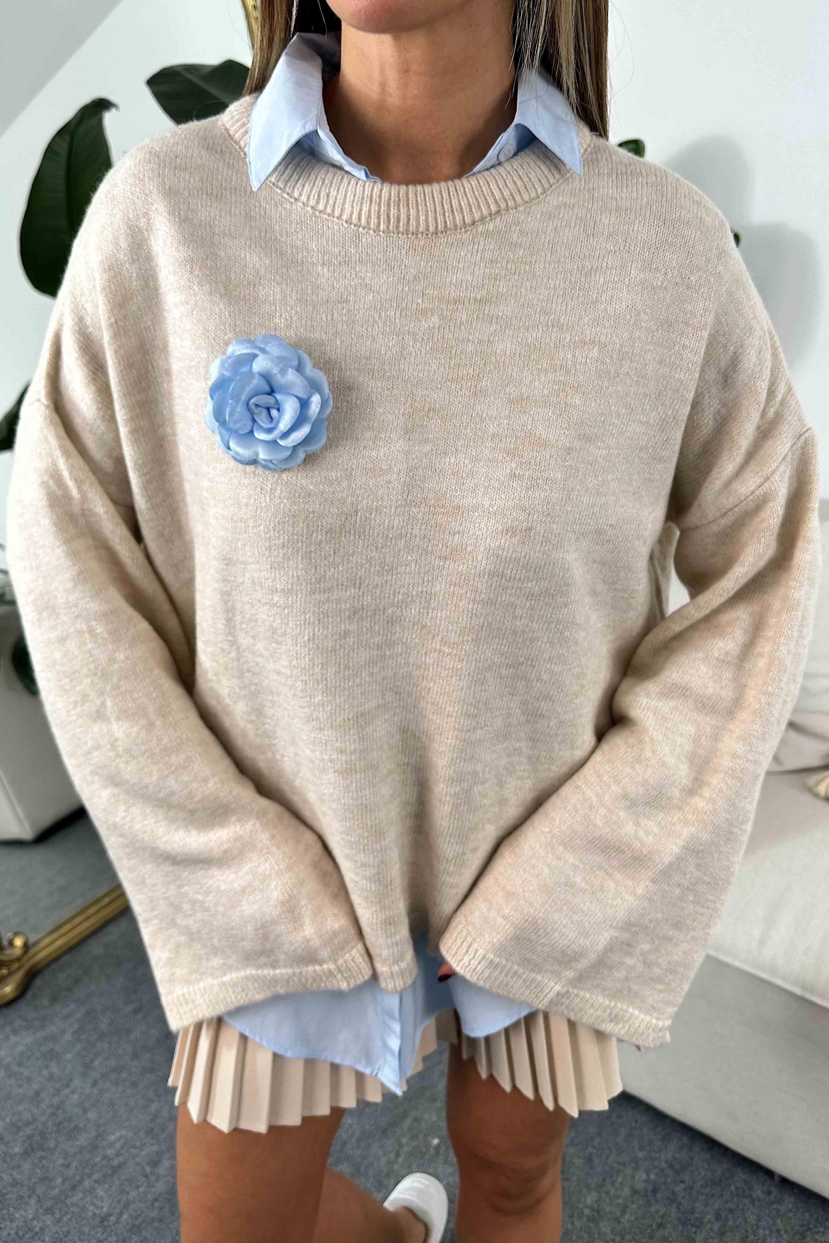 Bisiklet Yaka Geniş Kol Basic Kazak Taş