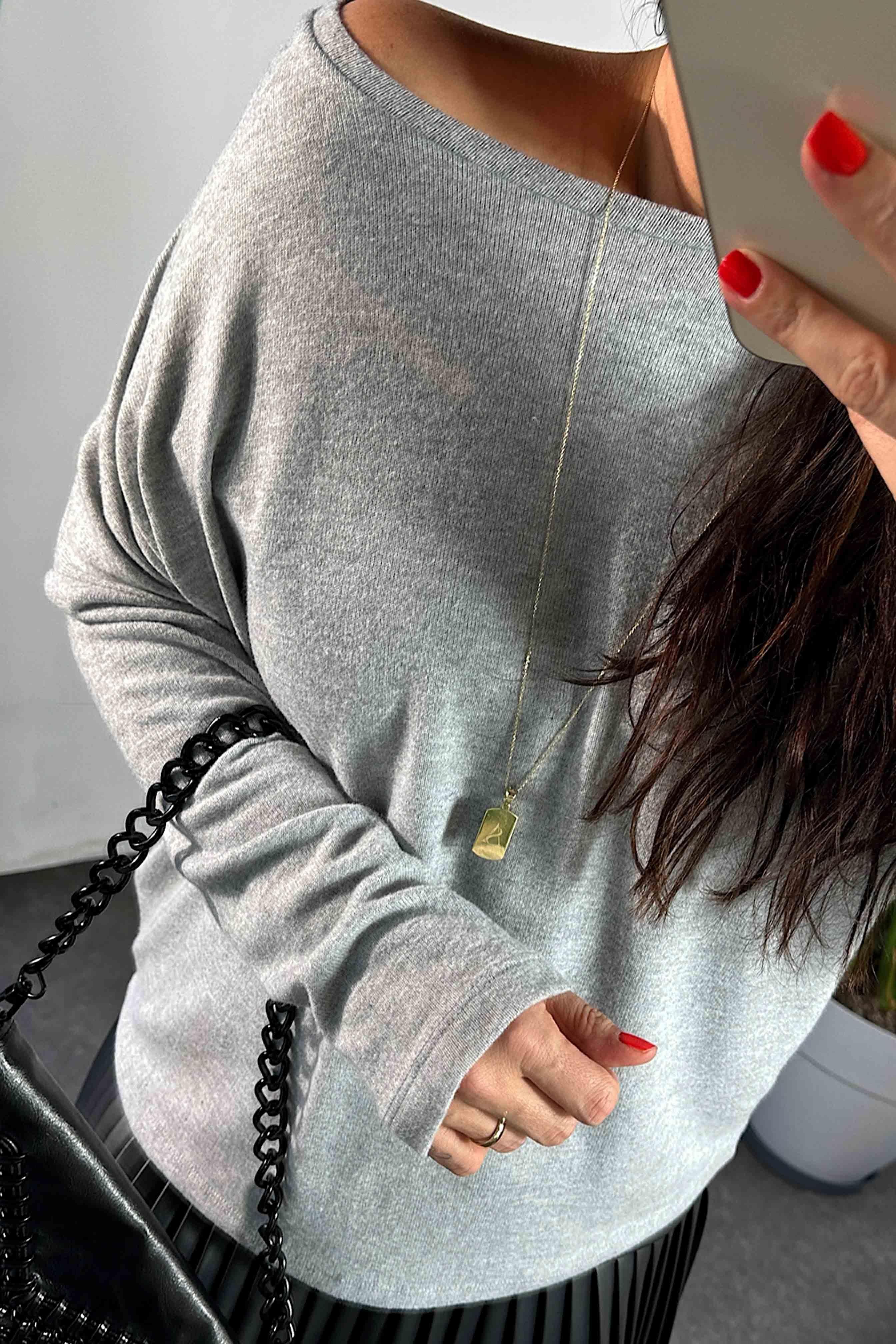 Bisiklet Yaka Yumoş Basic Bluz Gri