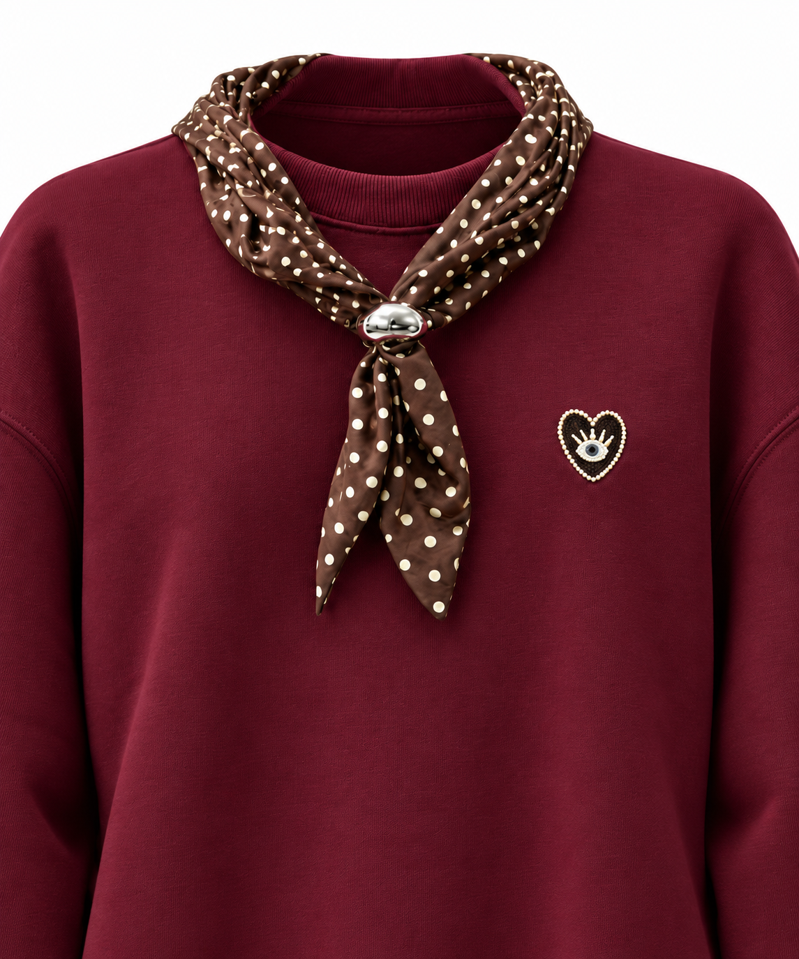 Bordo Fular Detaylı Şardonlu Sweat