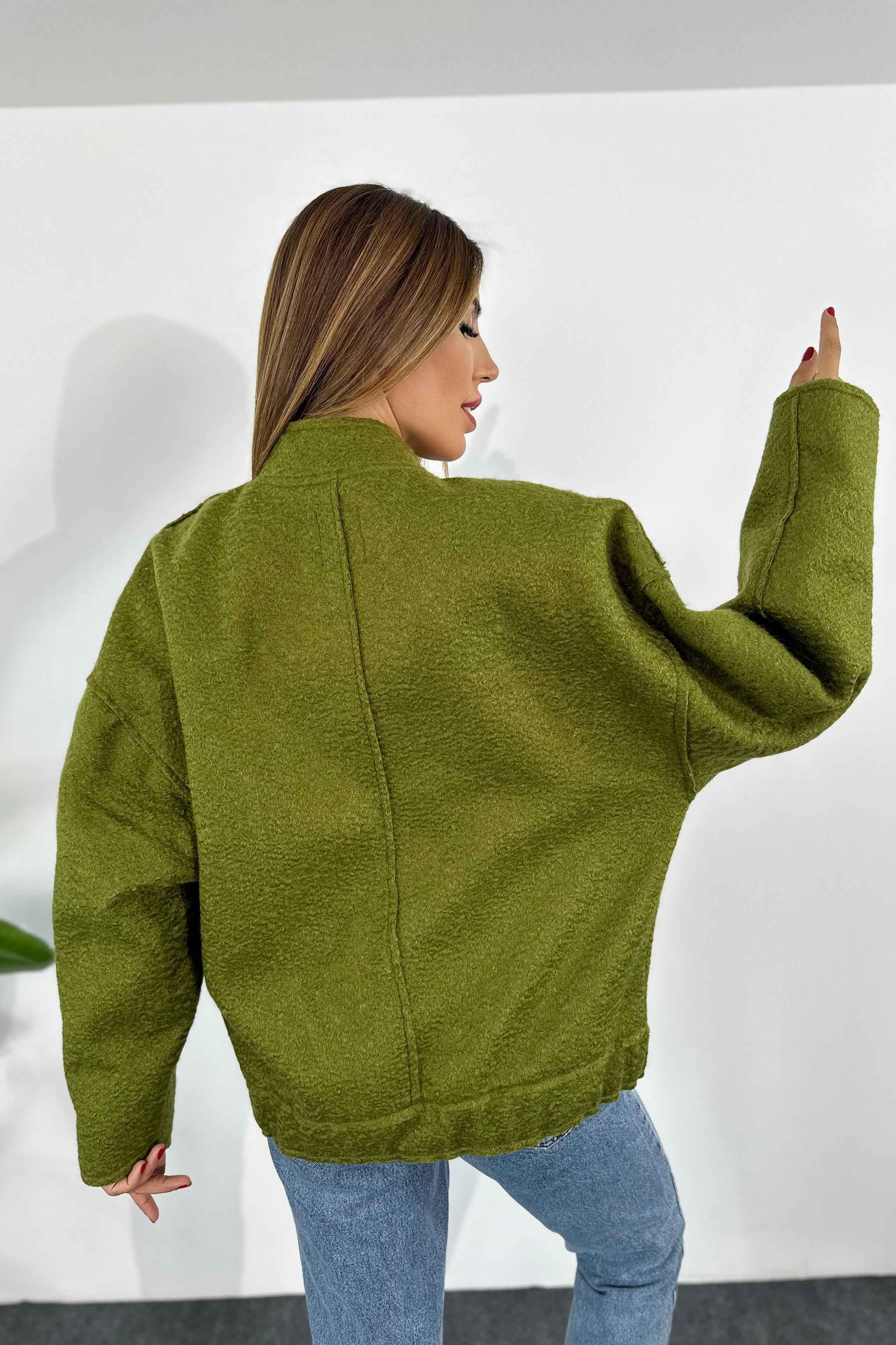 Buklet Kaşe Kumaş Oversize Bomber Caket Yeşil