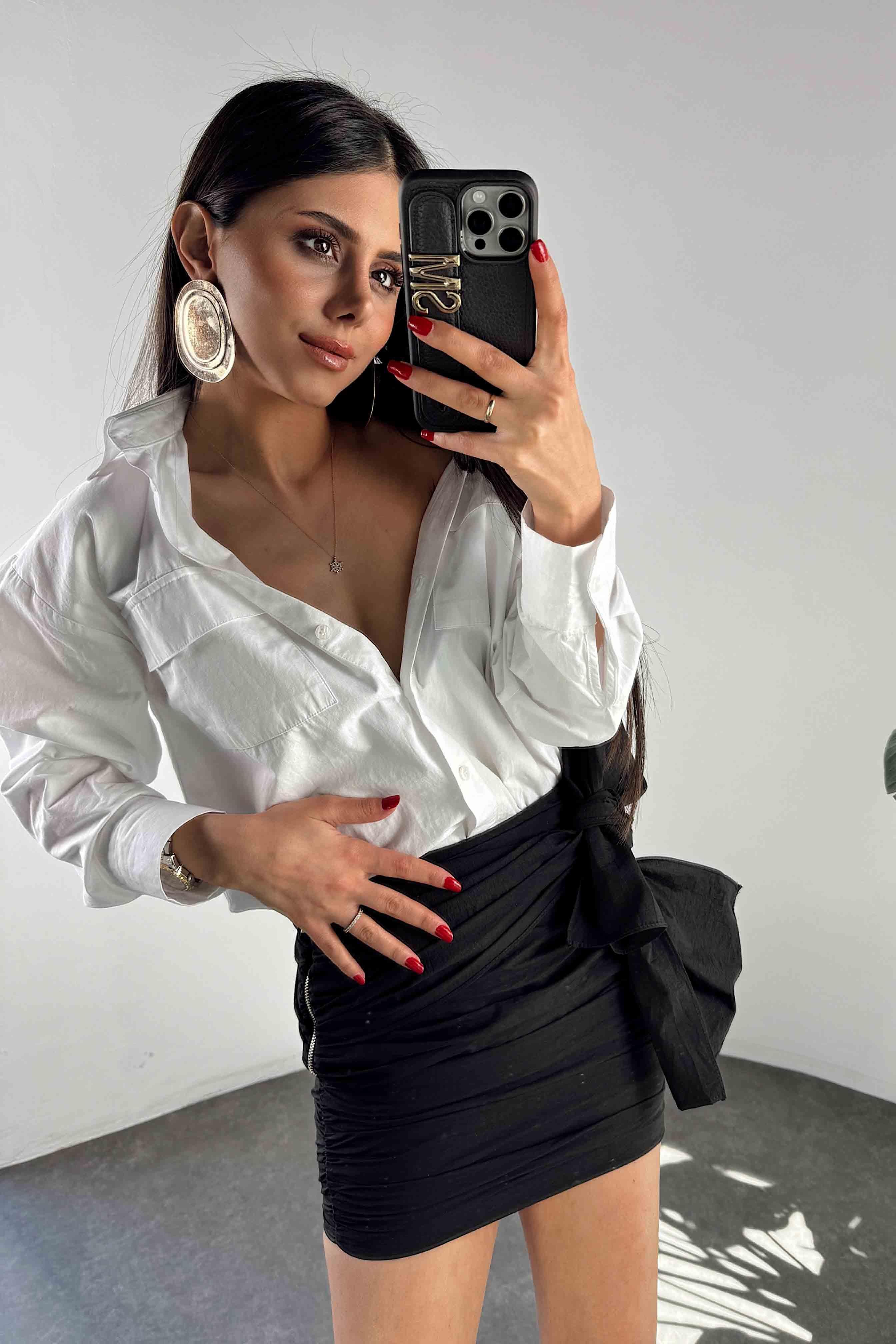 Büzgülü Mini Etek Siyah