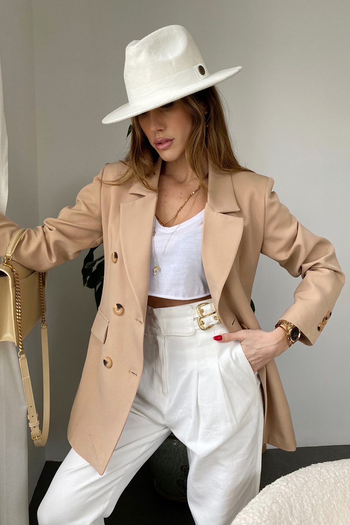 Camel Çoklu Düğme Detay Tasarım Paris Blazer Ceker