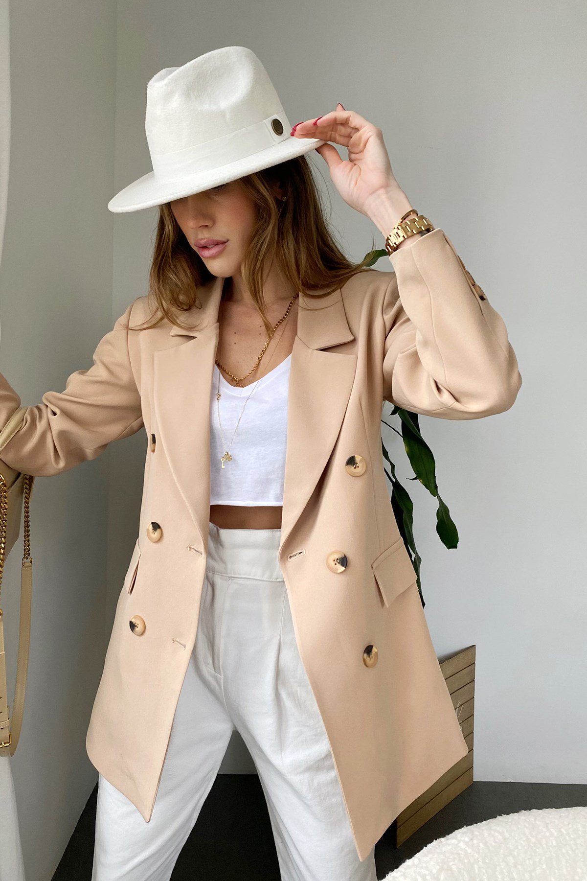 Camel Çoklu Düğme Detay Tasarım Paris Blazer Ceker