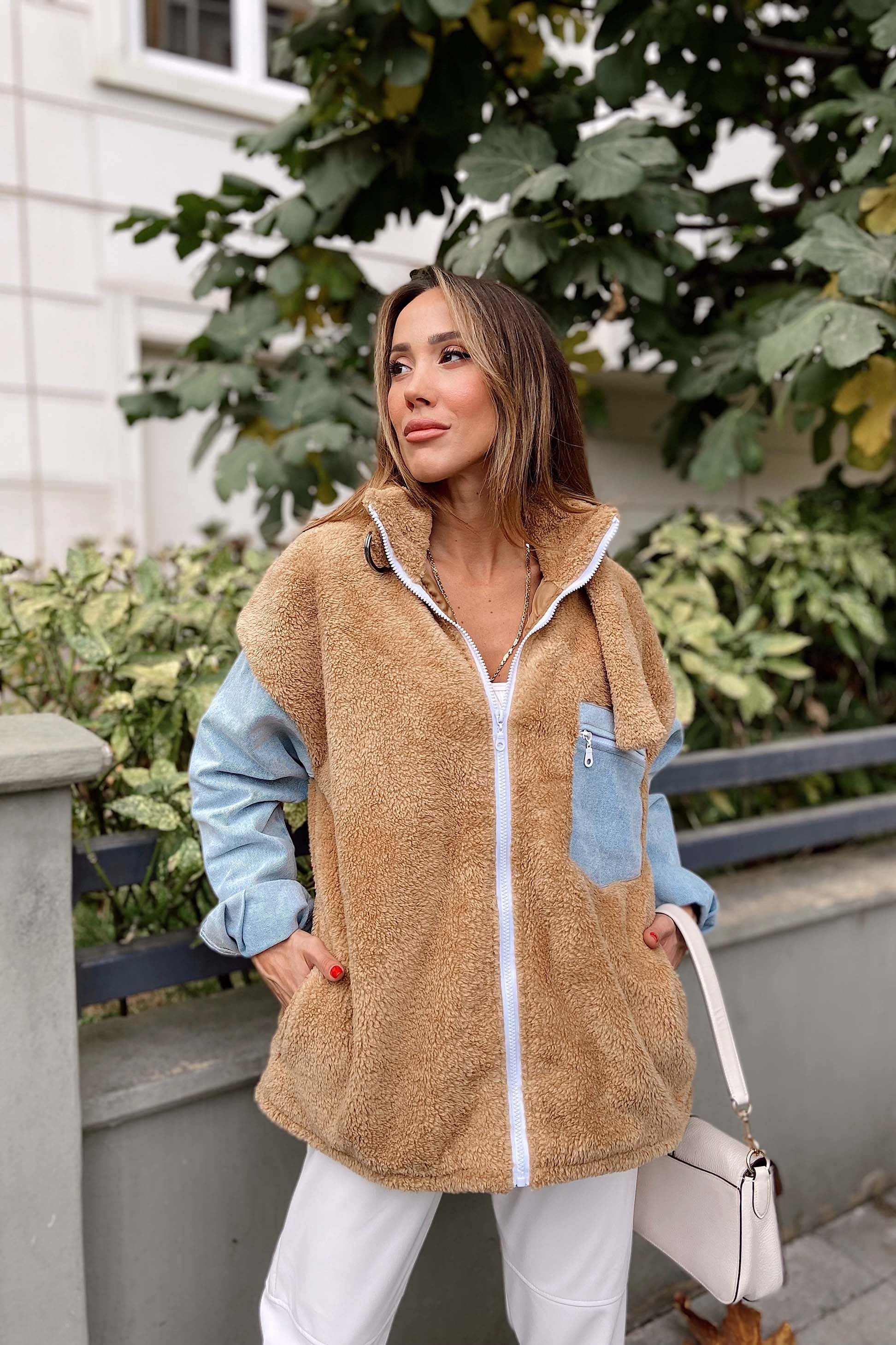 Cep Detay Fermuarlı Polar Camel