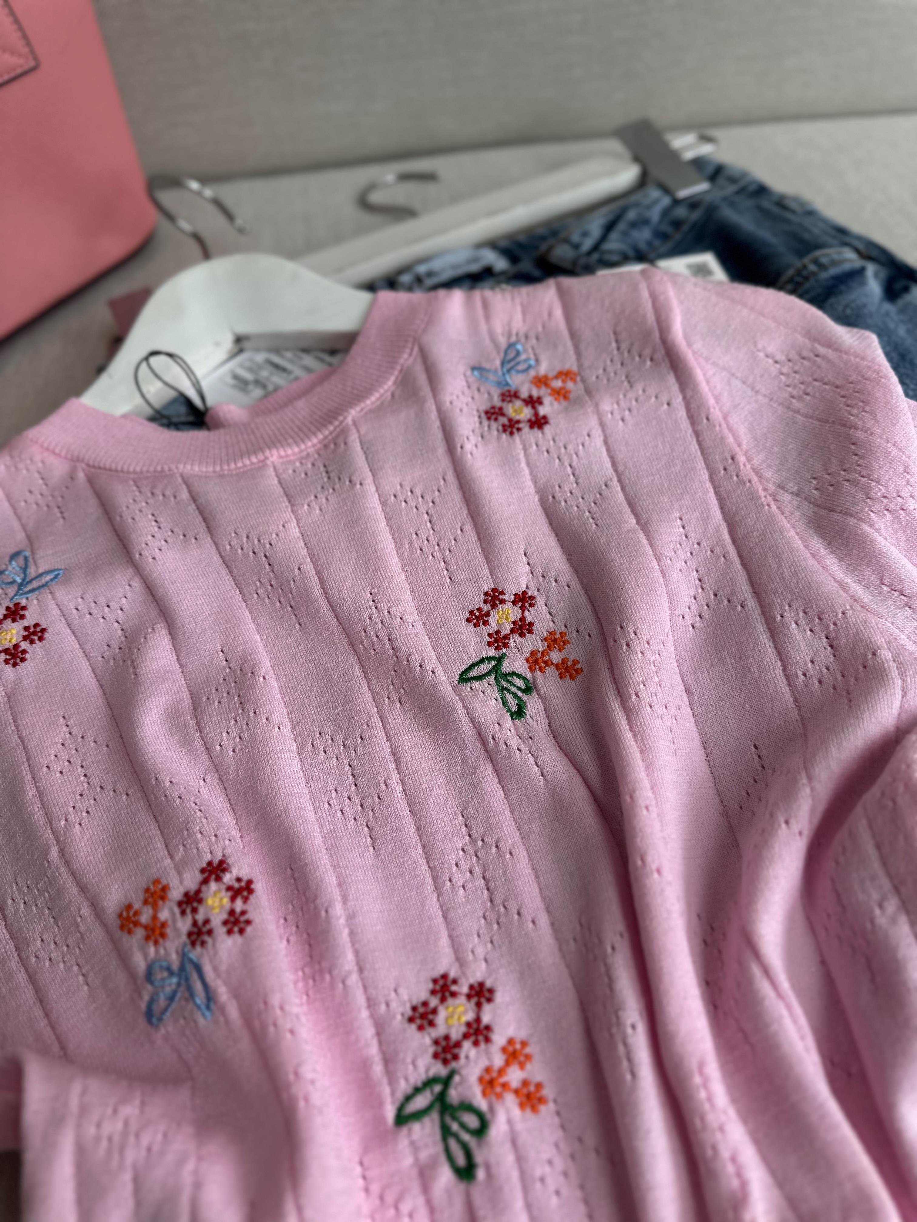 Çiçek Nakışlı Merserize Pembe