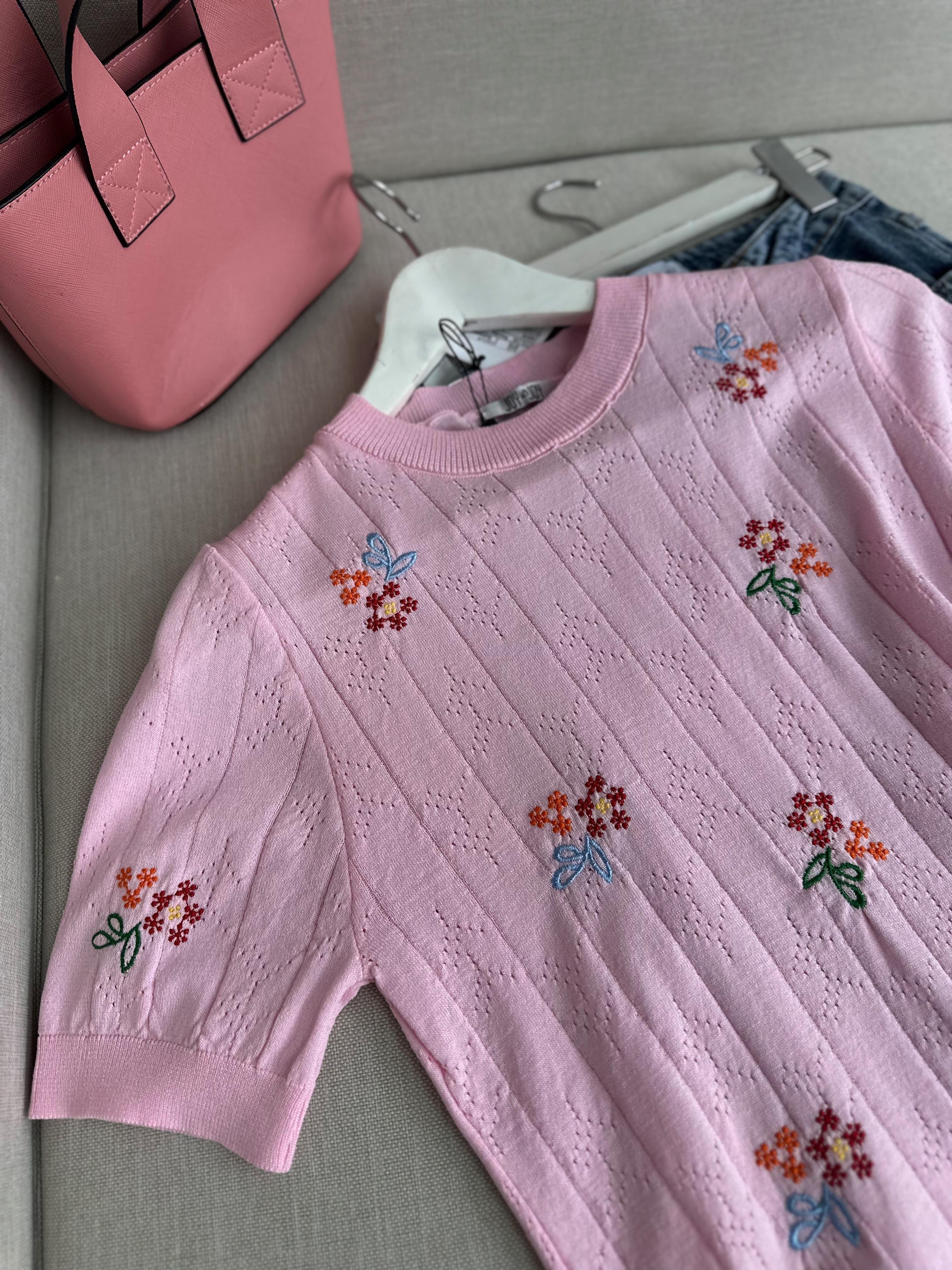 Çiçek Nakışlı Merserize Pembe