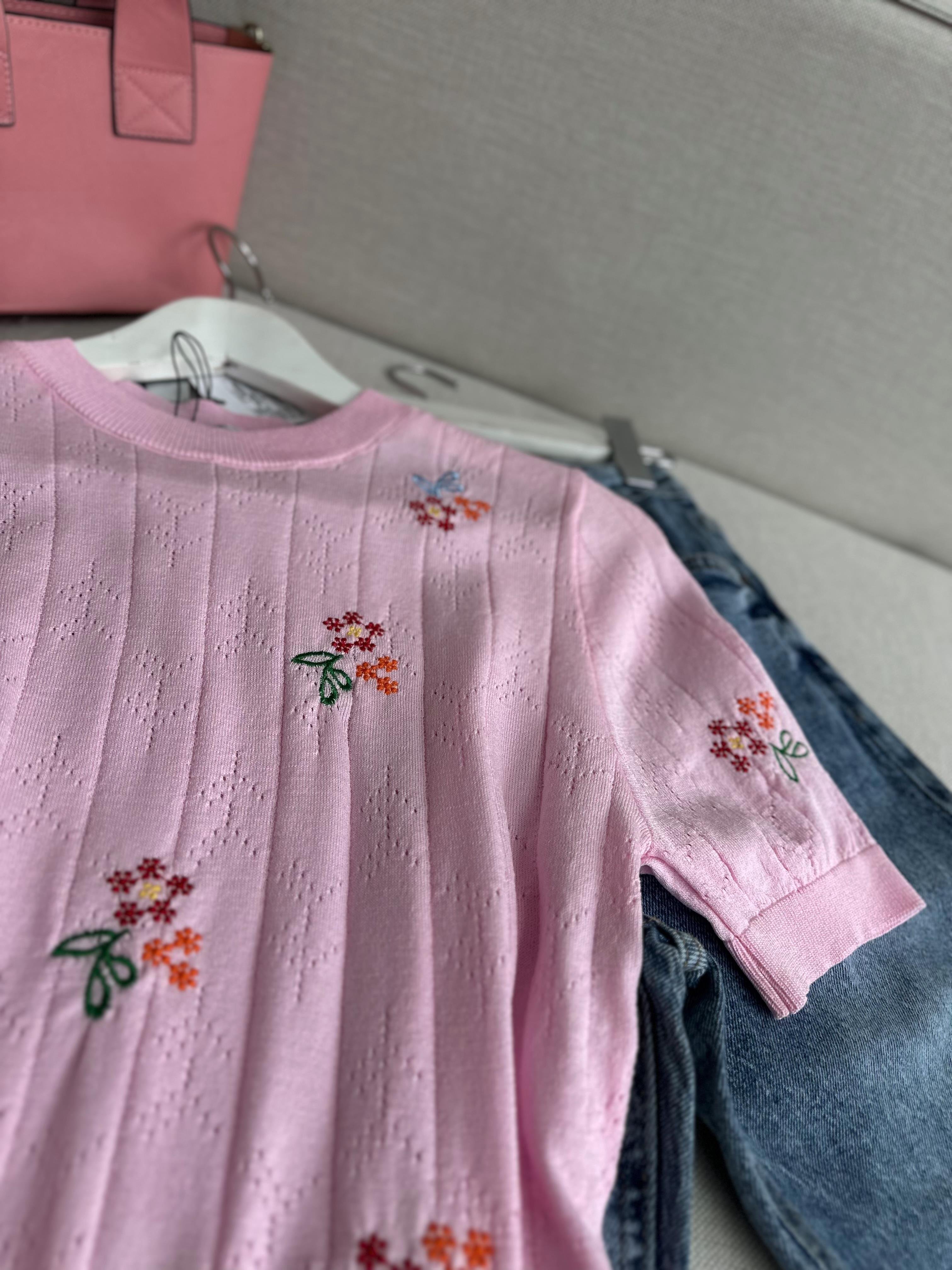 Çiçek Nakışlı Merserize Pembe