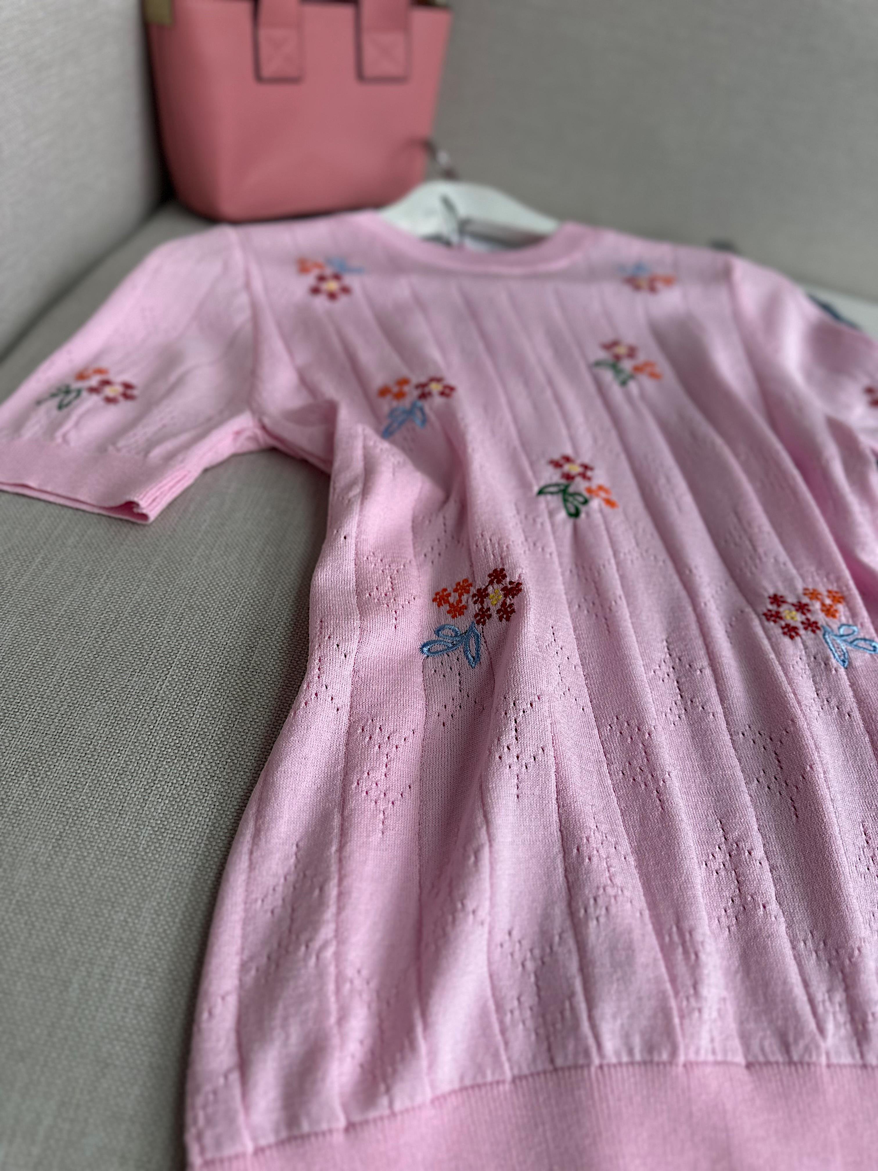 Çiçek Nakışlı Merserize Pembe
