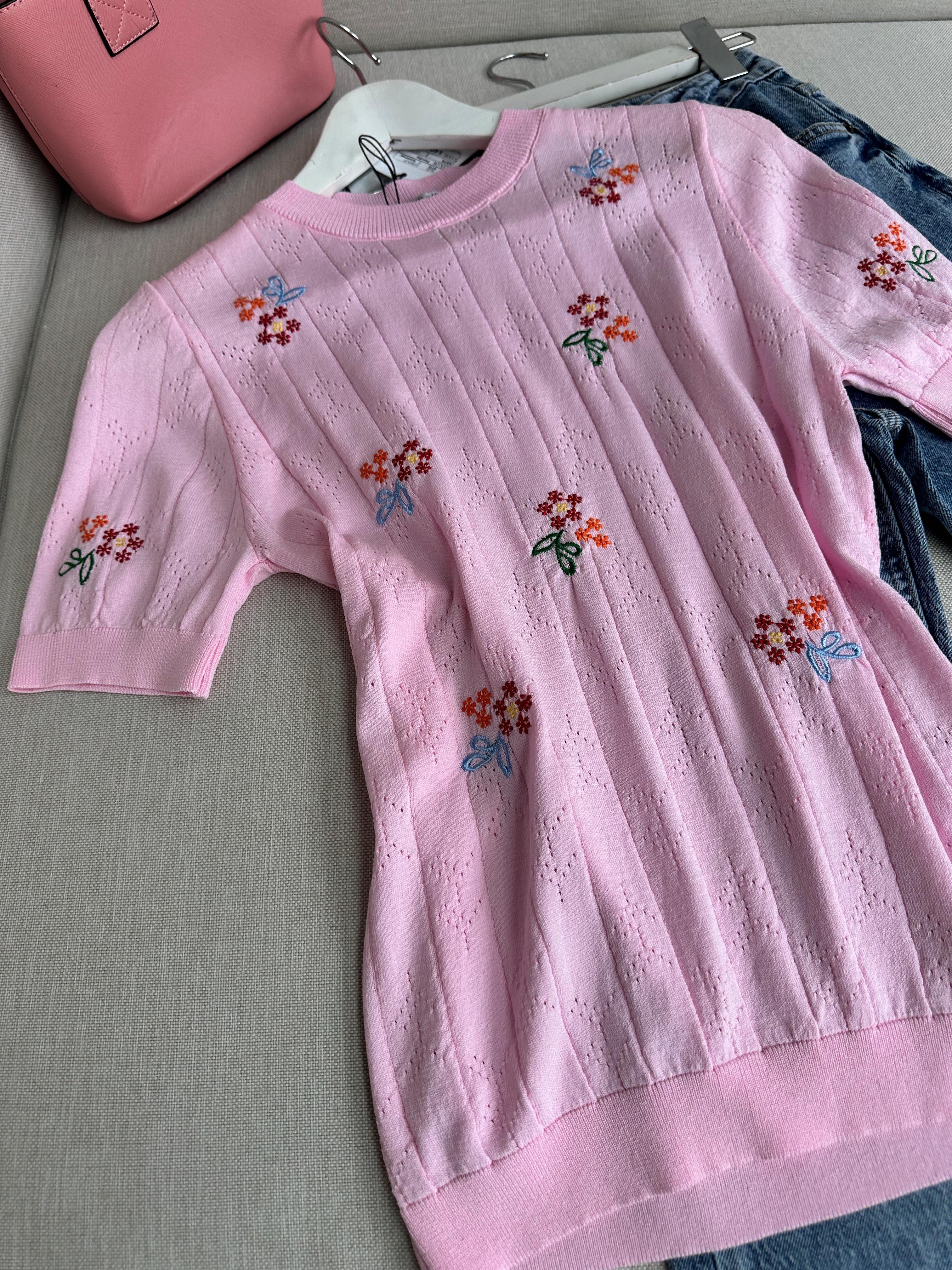 Çiçek Nakışlı Merserize Pembe