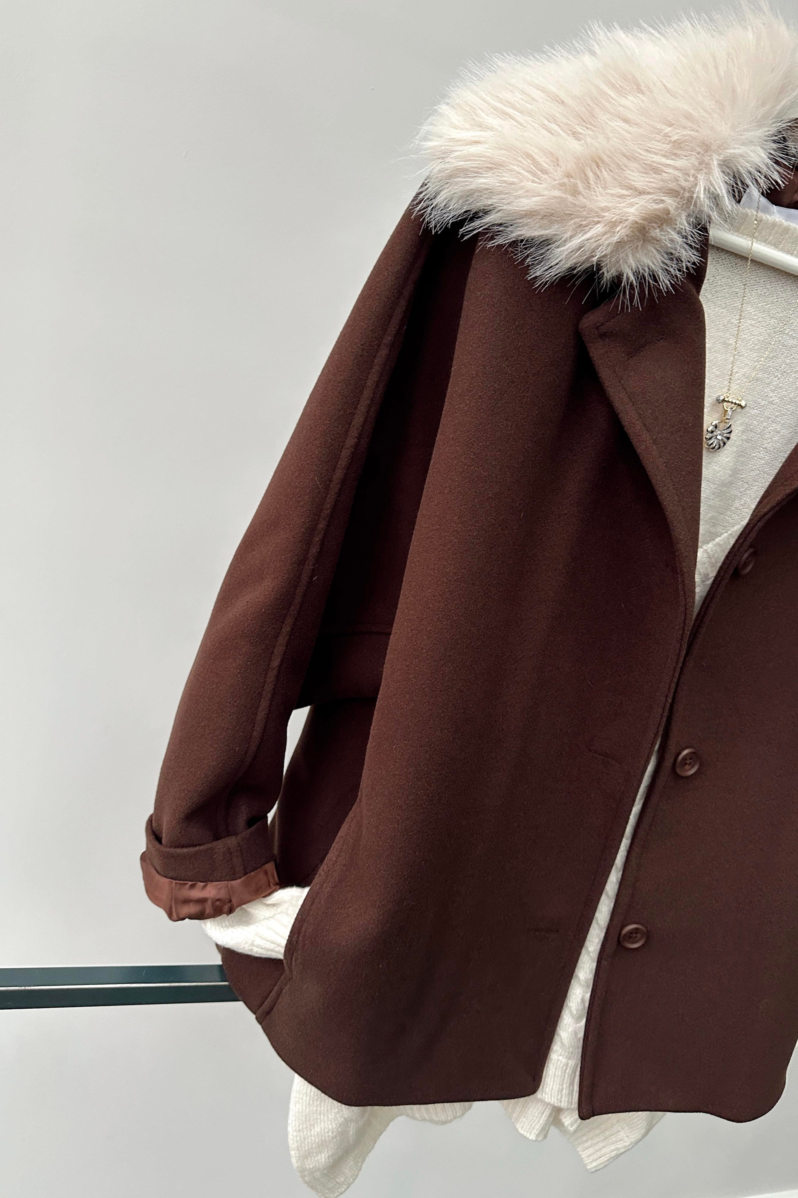 Çıkarılabilir Kürk Yakalı Kaban Acı Kahve