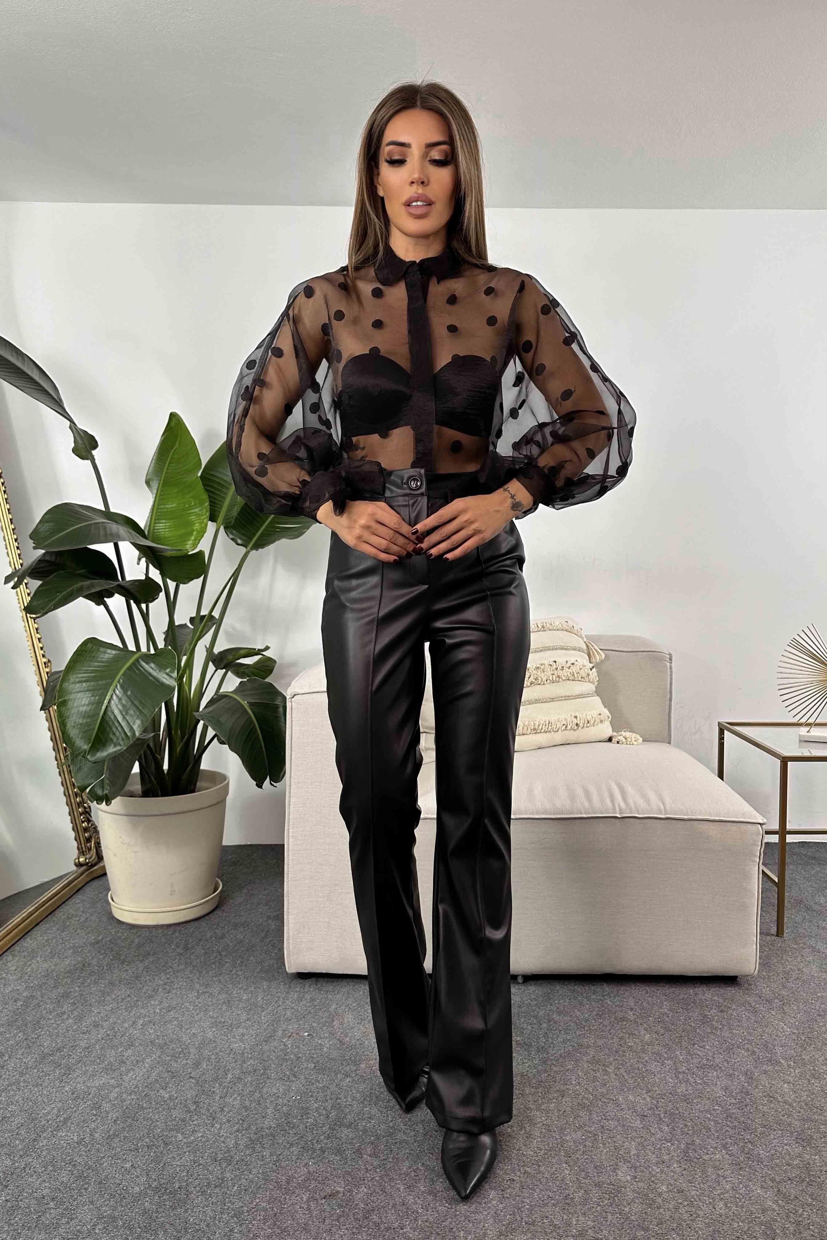 Çima Detaylı İspanyol Deri Pantolon Siyah