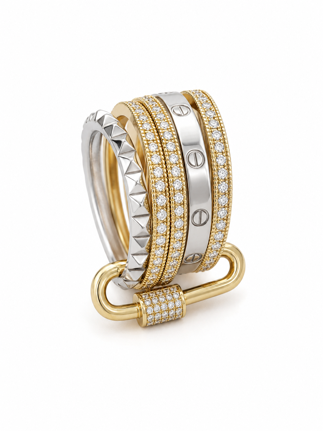Çoklu Zirkon Taşlı Yüzük Silver Gold
