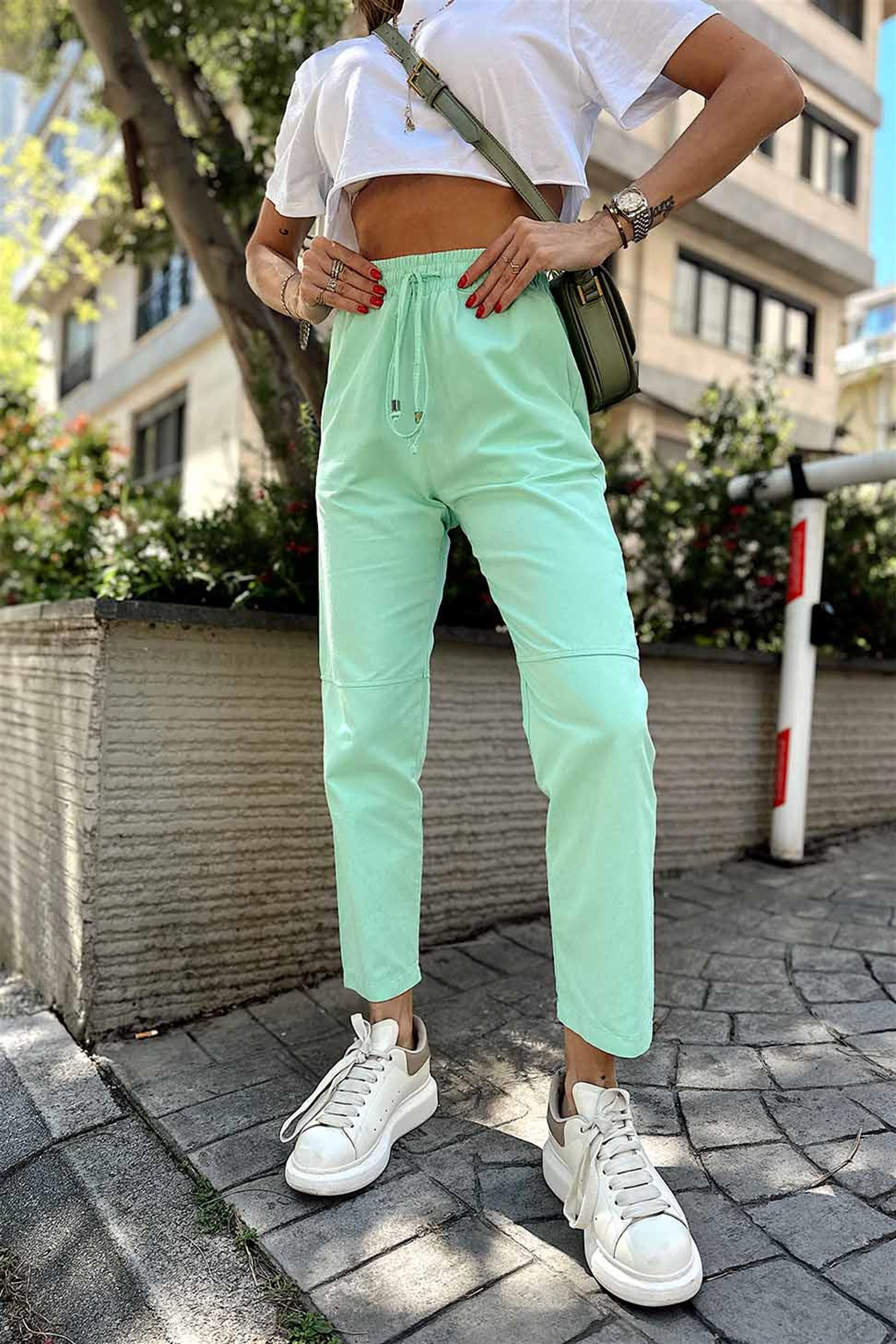 Dizi Dikişli Gabardin Pantolon Su Yeşili
