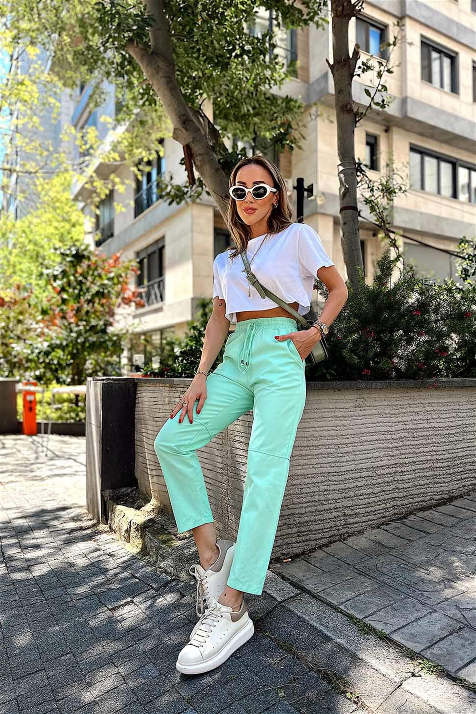Dizi Dikişli Gabardin Pantolon Su Yeşili