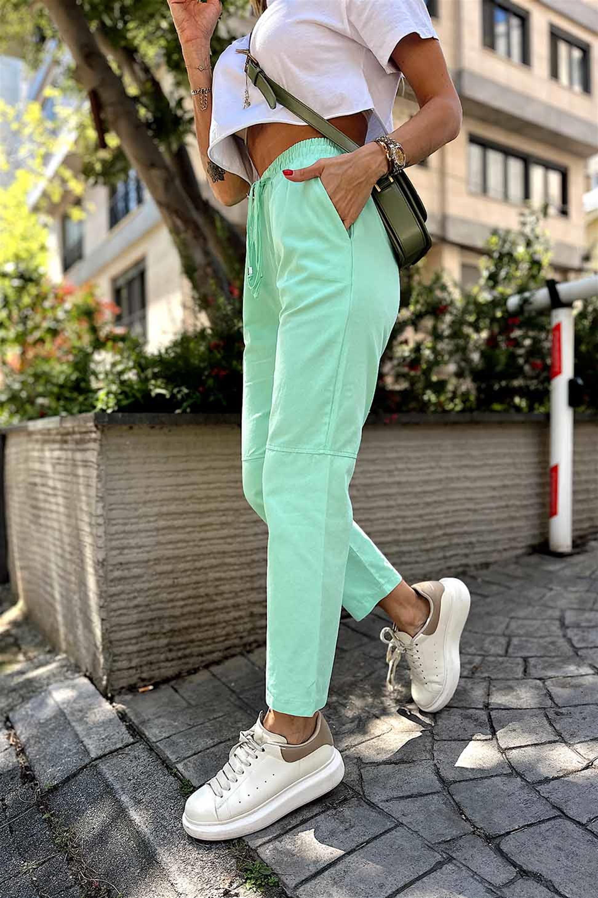 Dizi Dikişli Gabardin Pantolon Su Yeşili