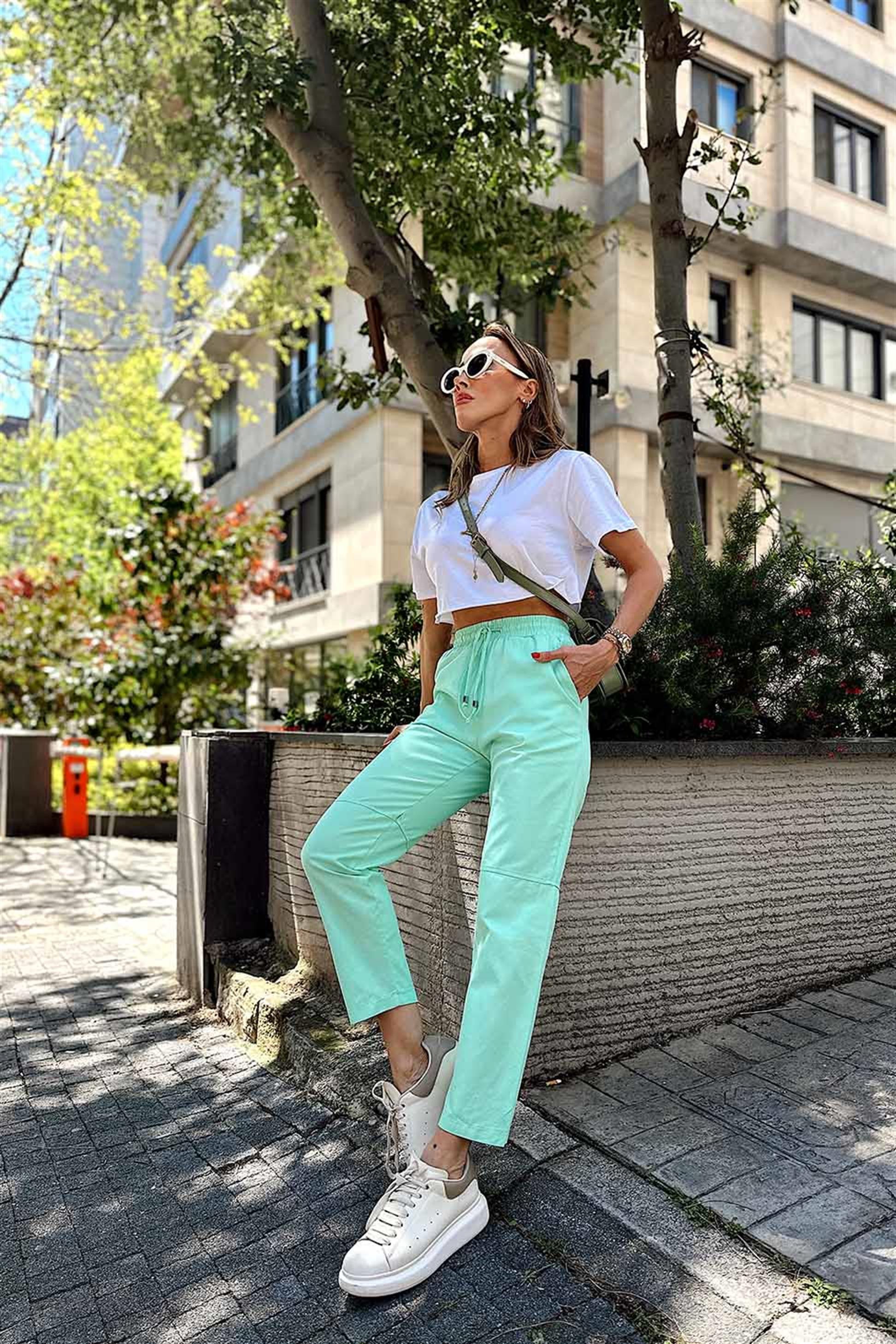 Dizi Dikişli Gabardin Pantolon Su Yeşili