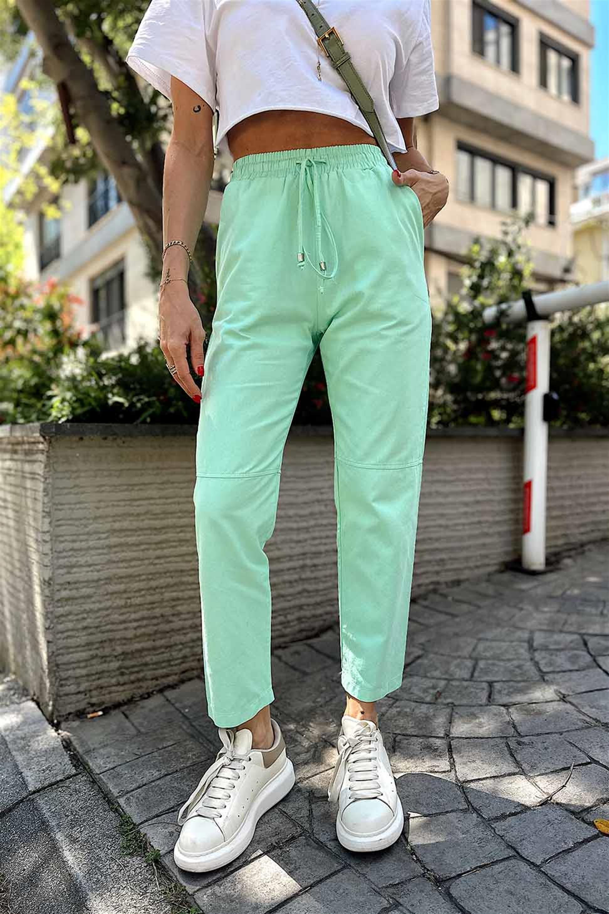 Dizi Dikişli Gabardin Pantolon Su Yeşili
