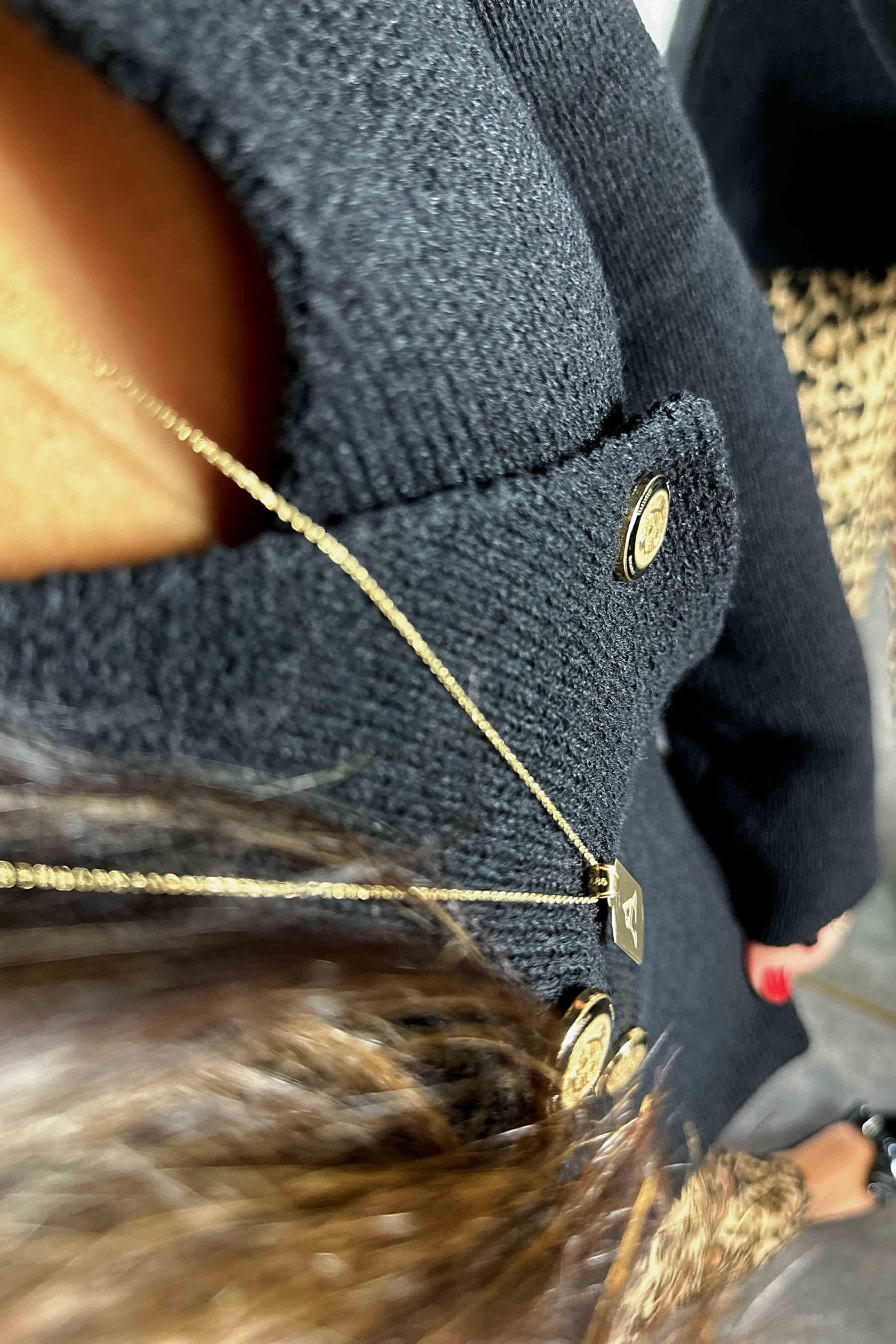 Dört Düğmeli Çelik Örme Triko Kadın Ceket Hırka Siyah