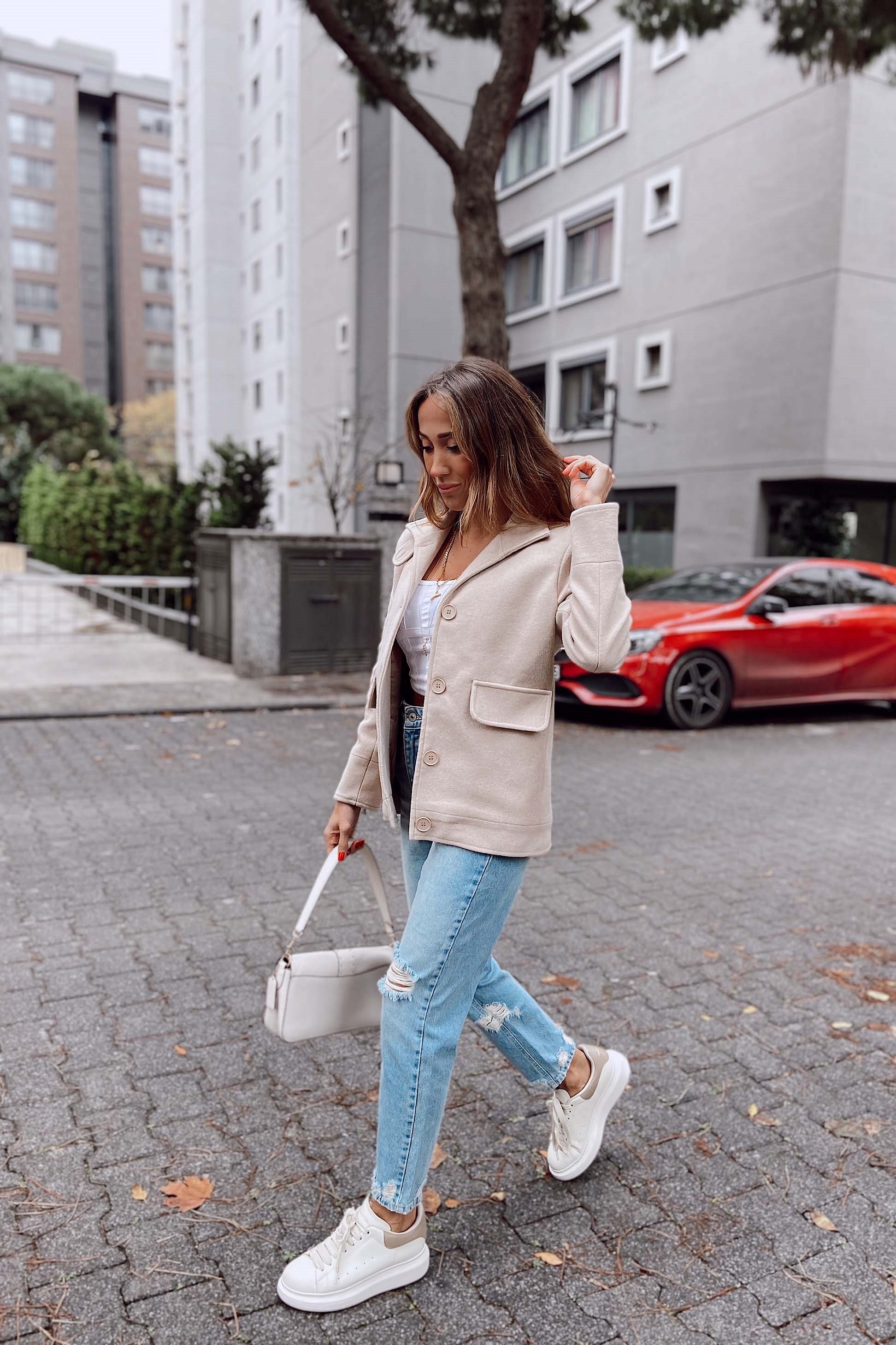 Dört Düğmeli Kaşe Blazer Ceket Bej