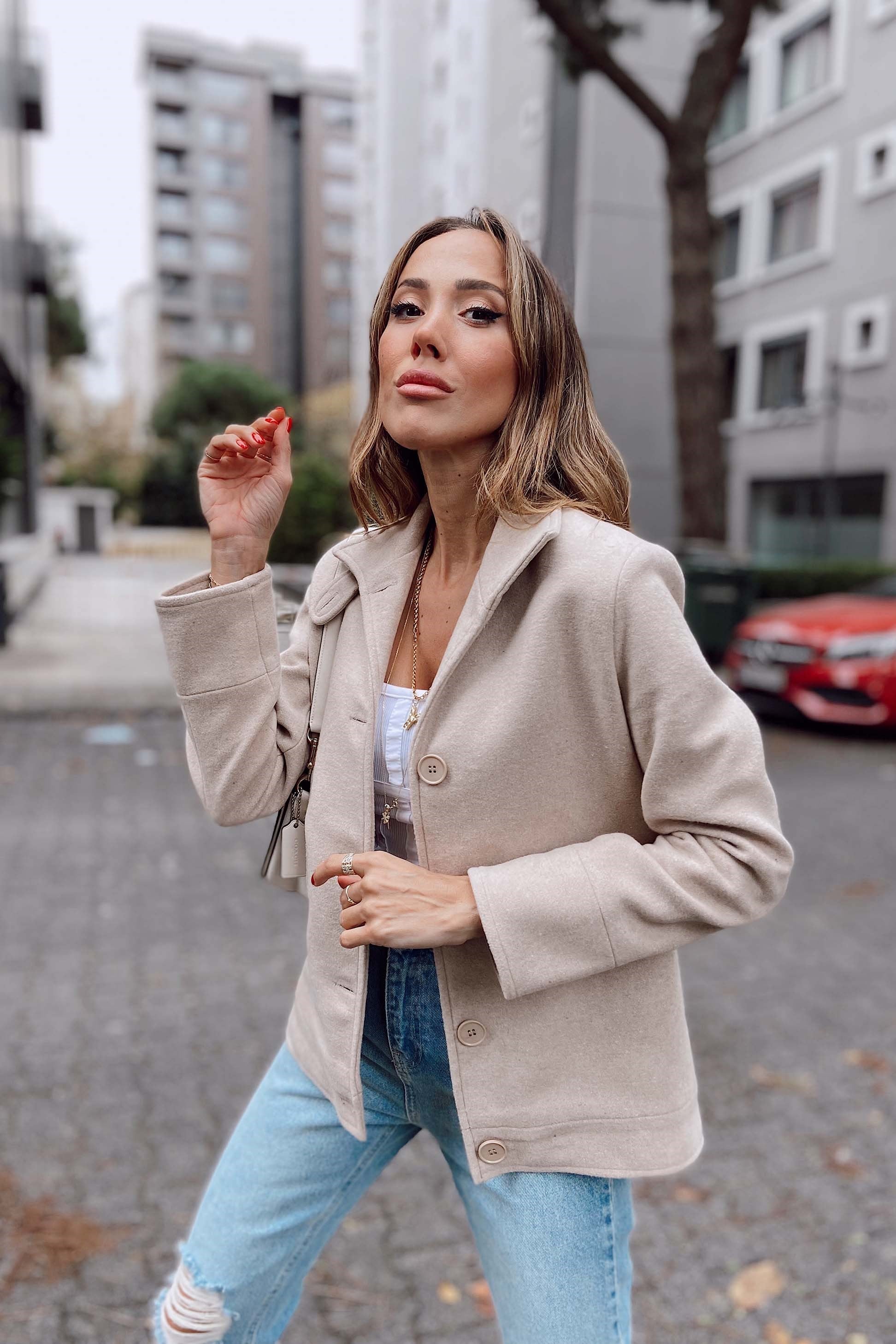 Dört Düğmeli Kaşe Blazer Ceket Bej