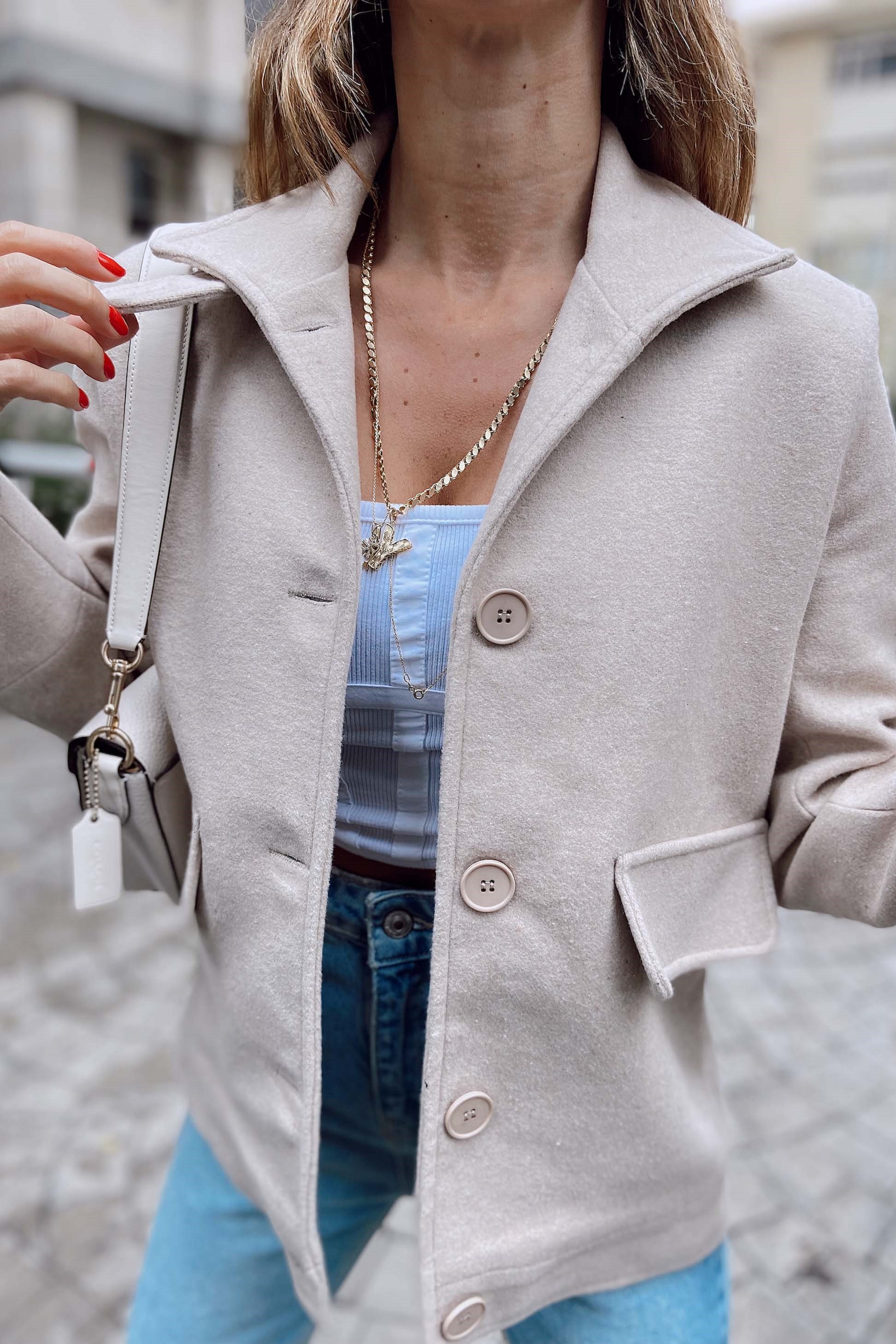 Dört Düğmeli Kaşe Blazer Ceket Bej