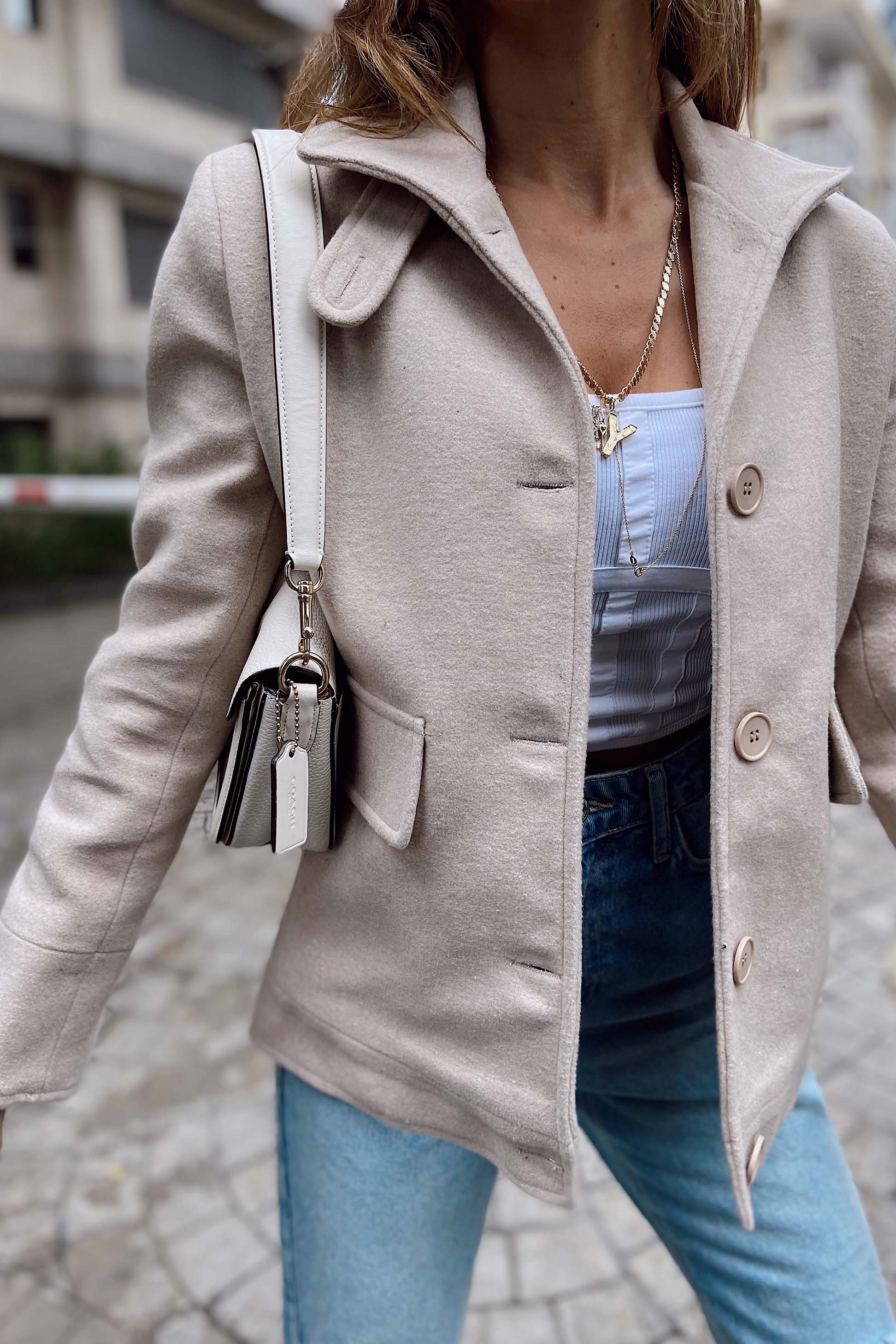 Dört Düğmeli Kaşe Blazer Ceket Bej