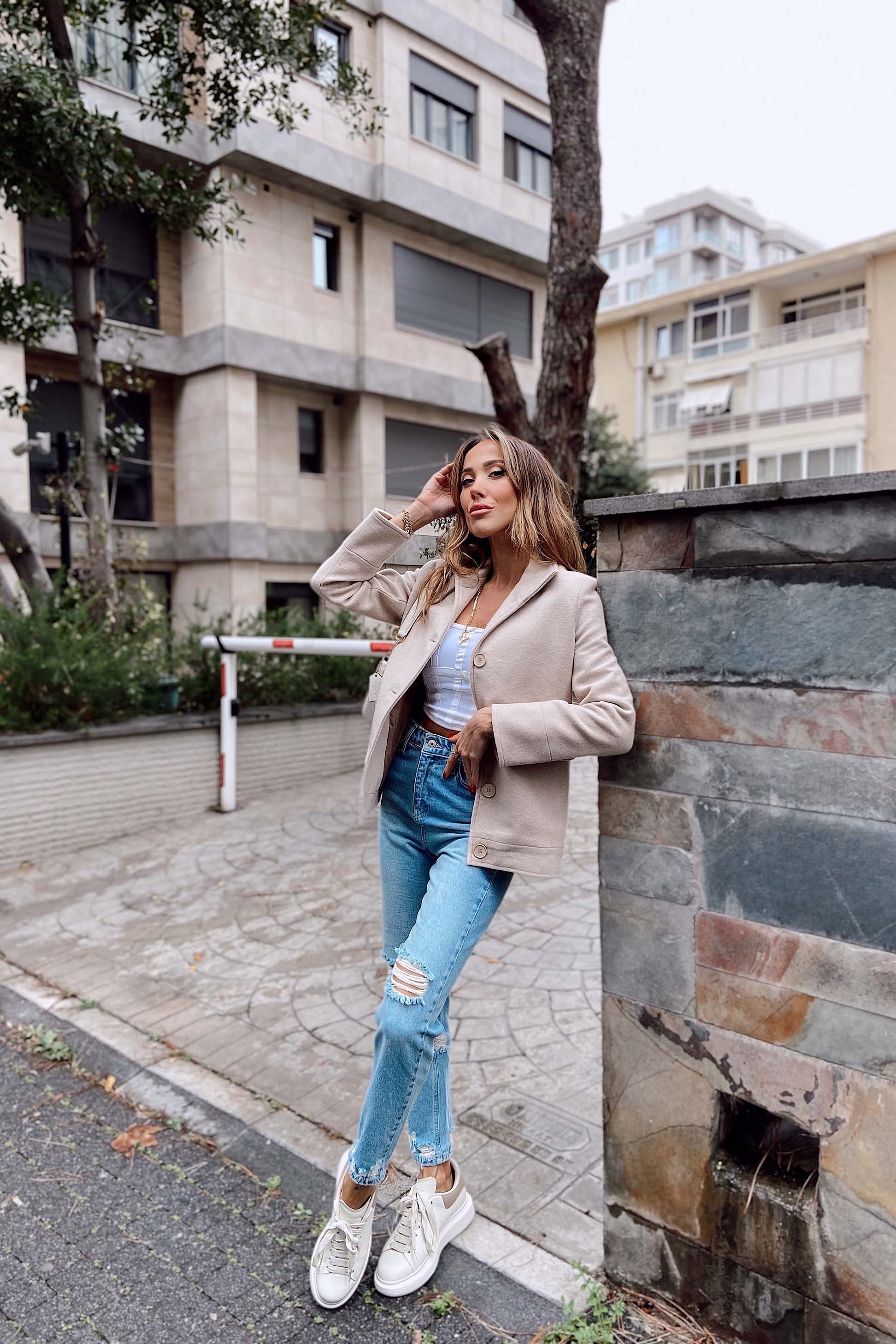 Dört Düğmeli Kaşe Blazer Ceket Bej