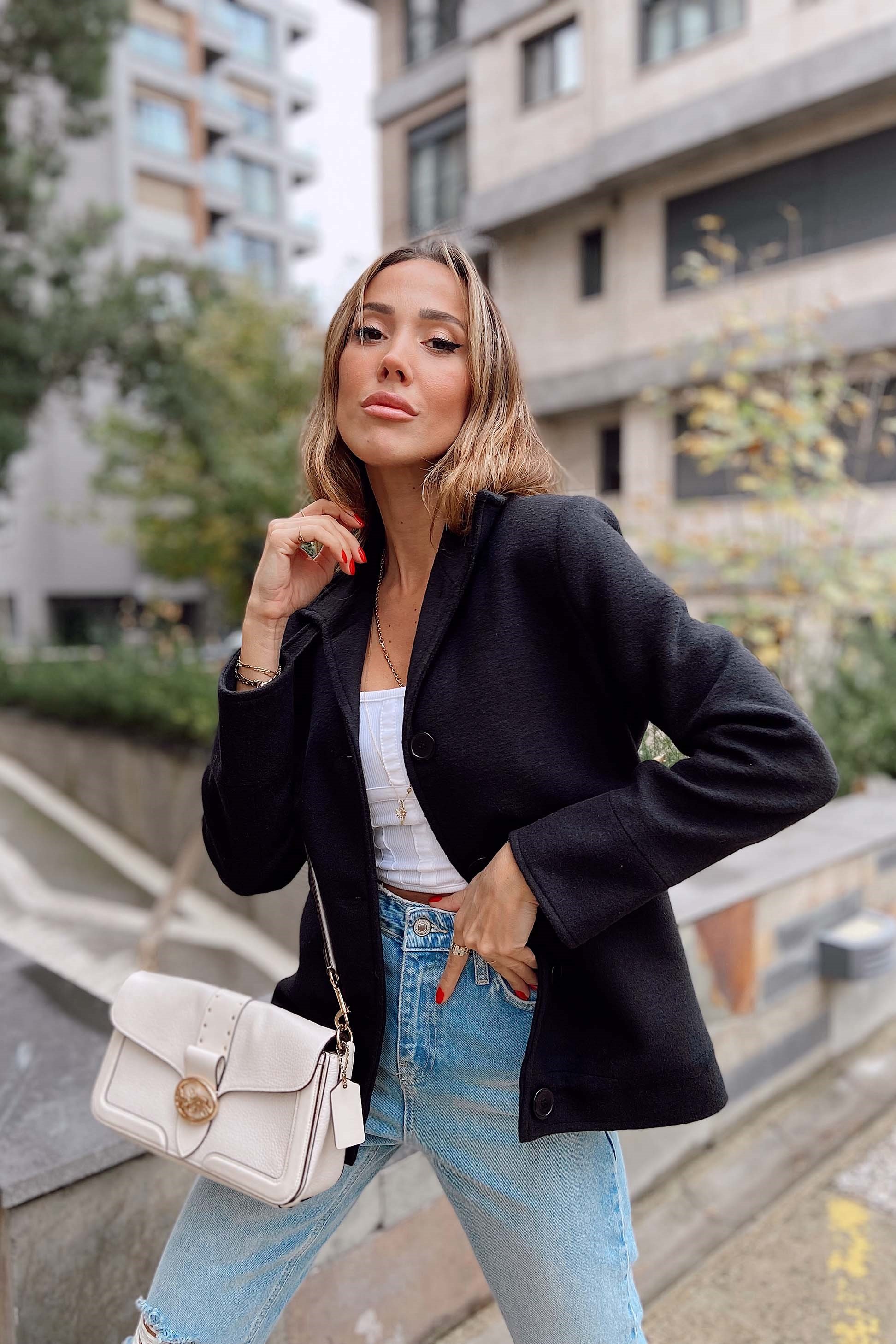 Dört Düğmeli Kaşe Blazer Ceket Siyah