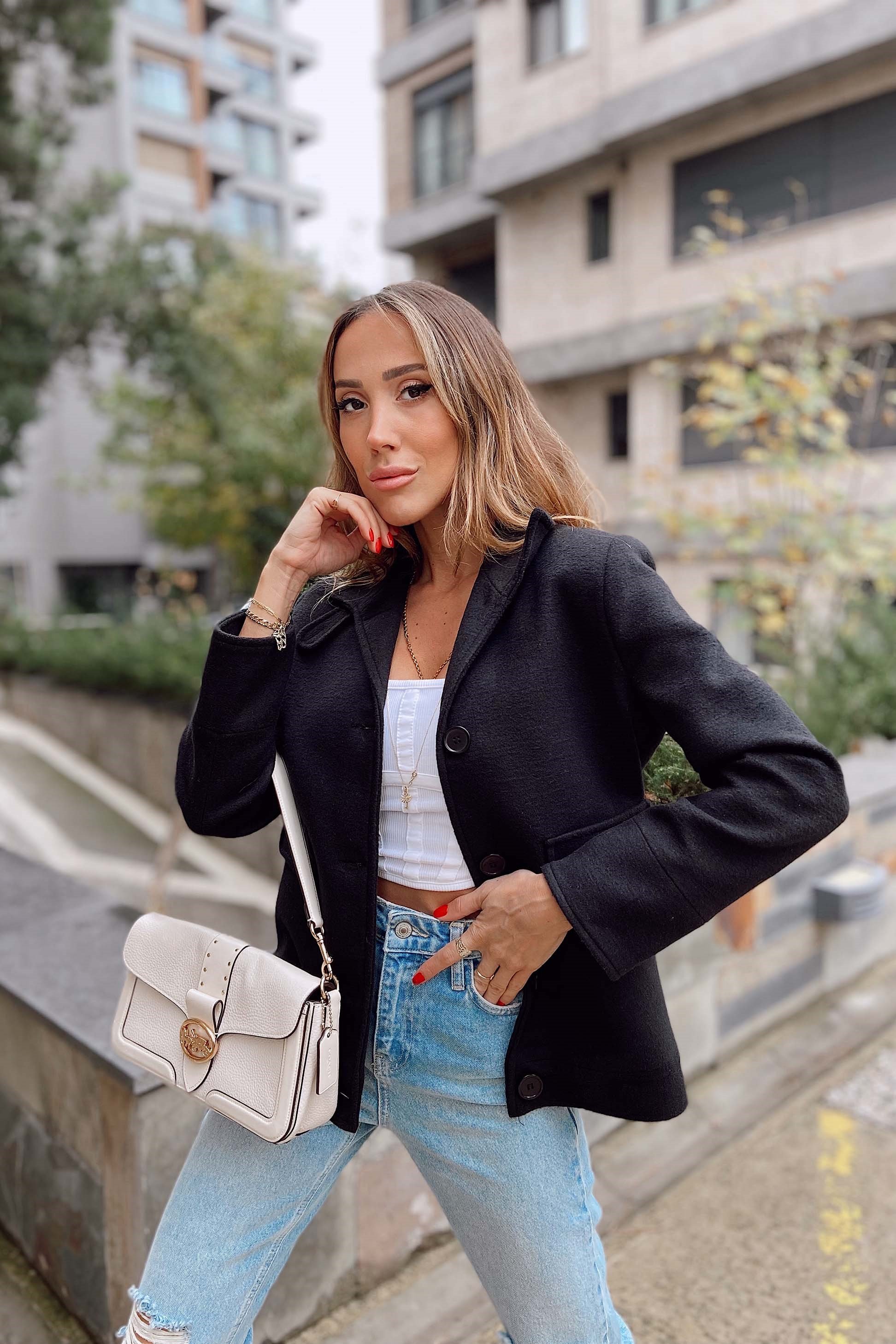 Dört Düğmeli Kaşe Blazer Ceket Siyah