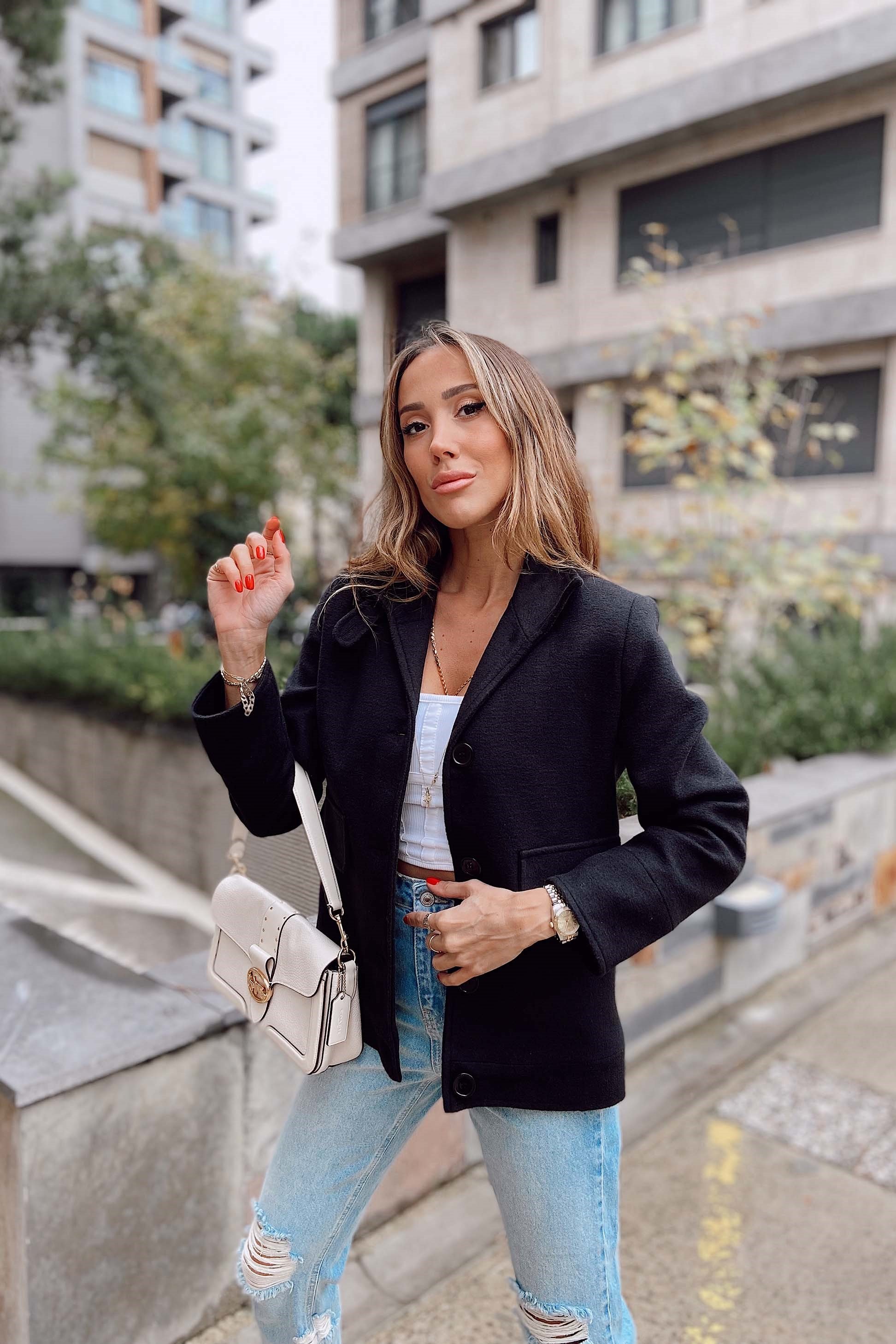 Dört Düğmeli Kaşe Blazer Ceket Siyah