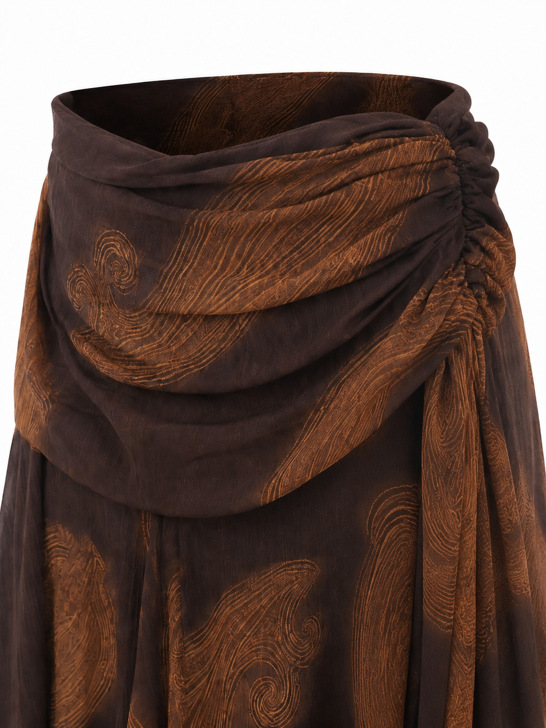 Drape Detaylı Turuncu Geçişli Şifon Etek