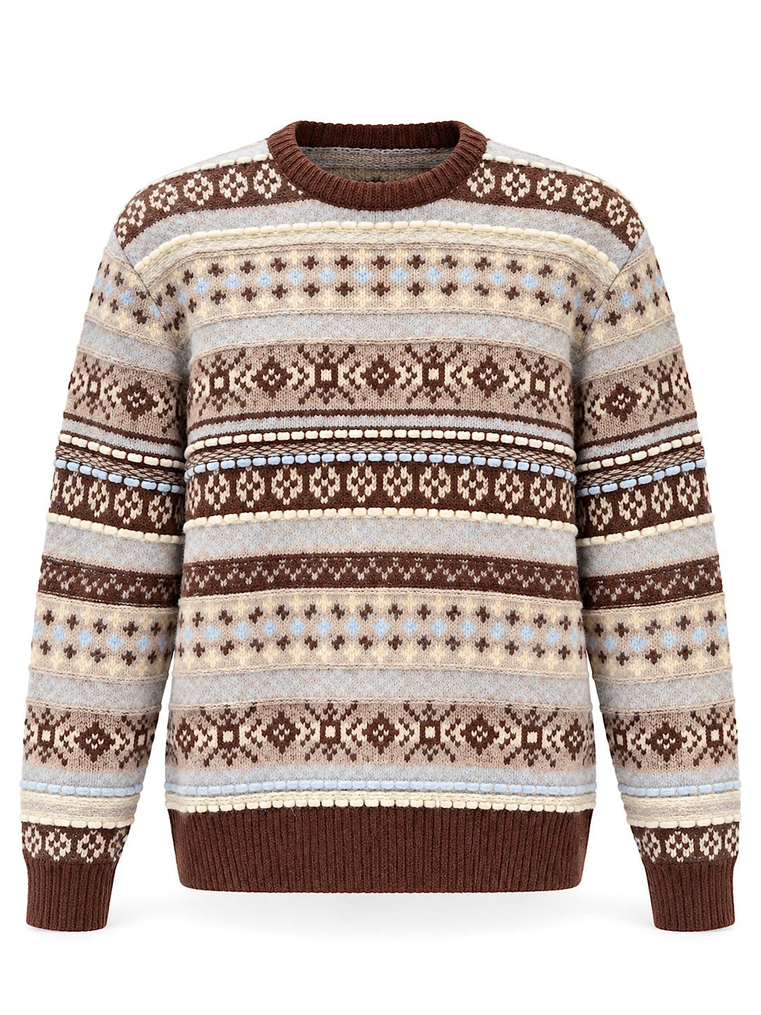Etnik Desen Retro Triko Kazak Kahverengi