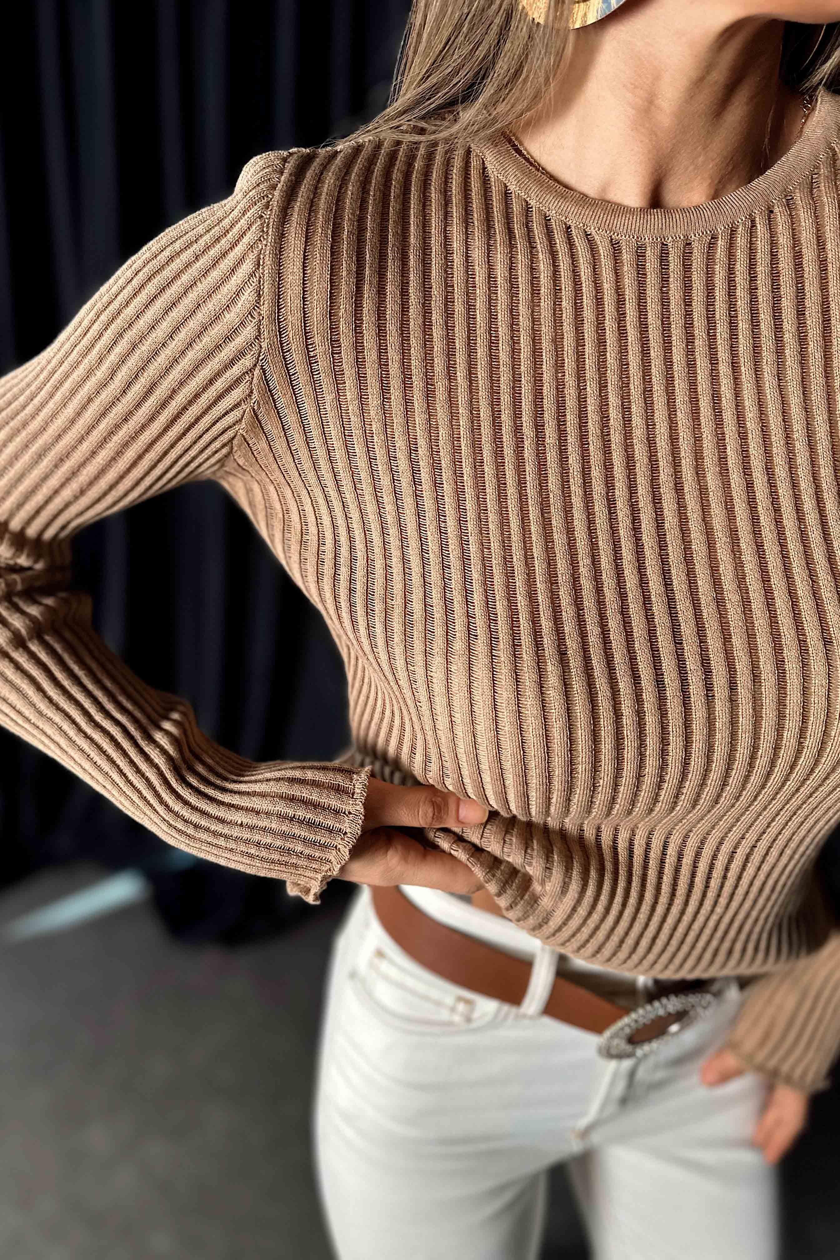 Fitilli Transparan Triko Bluz Camel