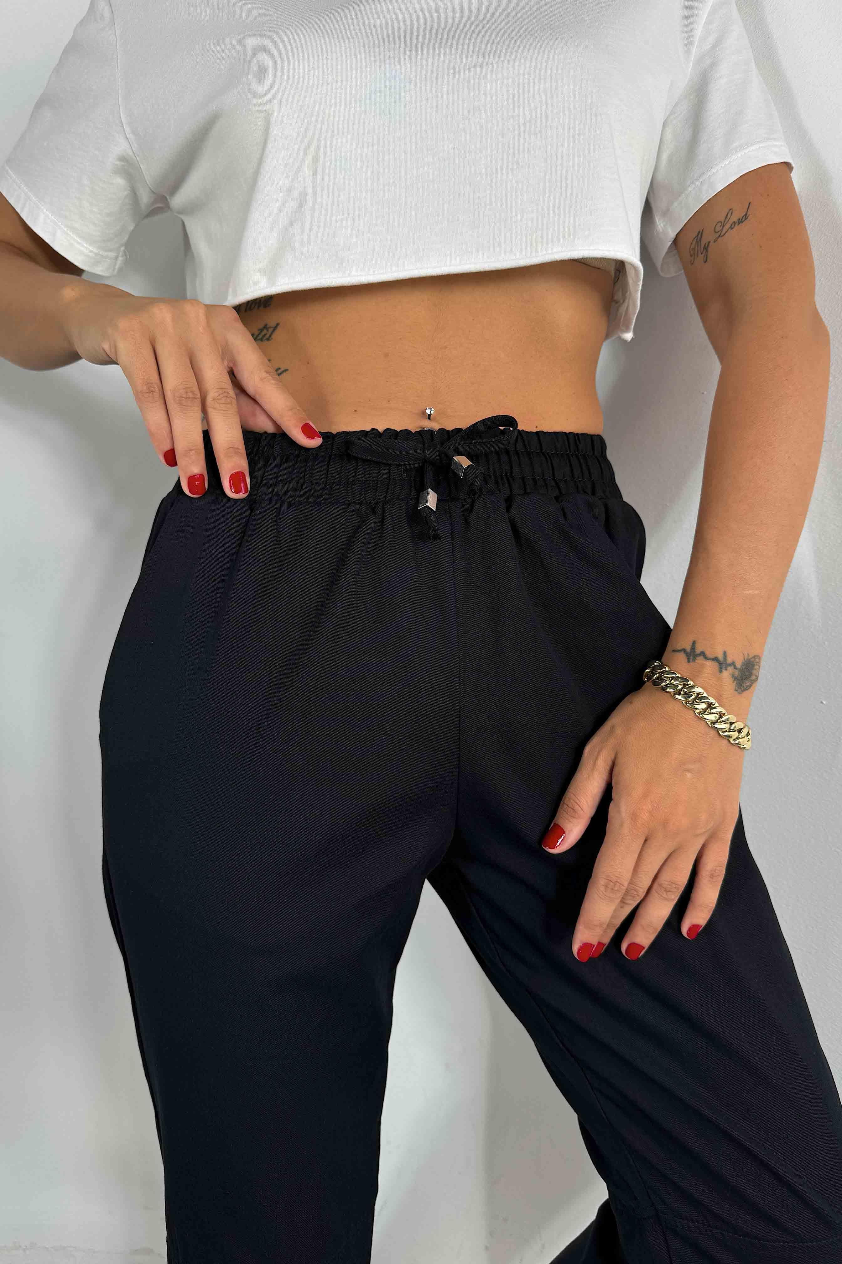 Gabardin Kumaş Dizi Dikişli Pantolon Siyah