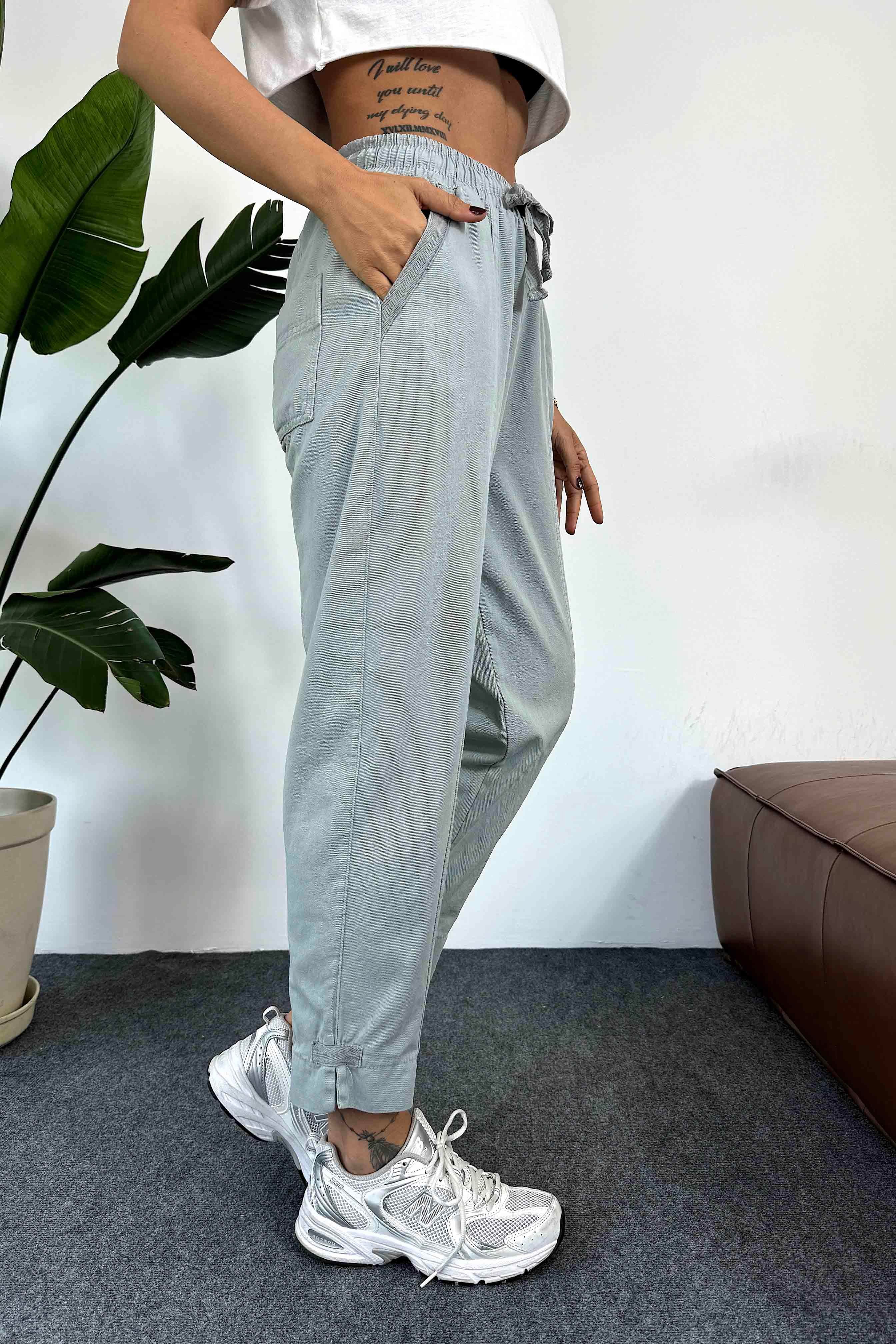 Gabardin Kumaş Paça Tasarım Kadın Pantolon Mint