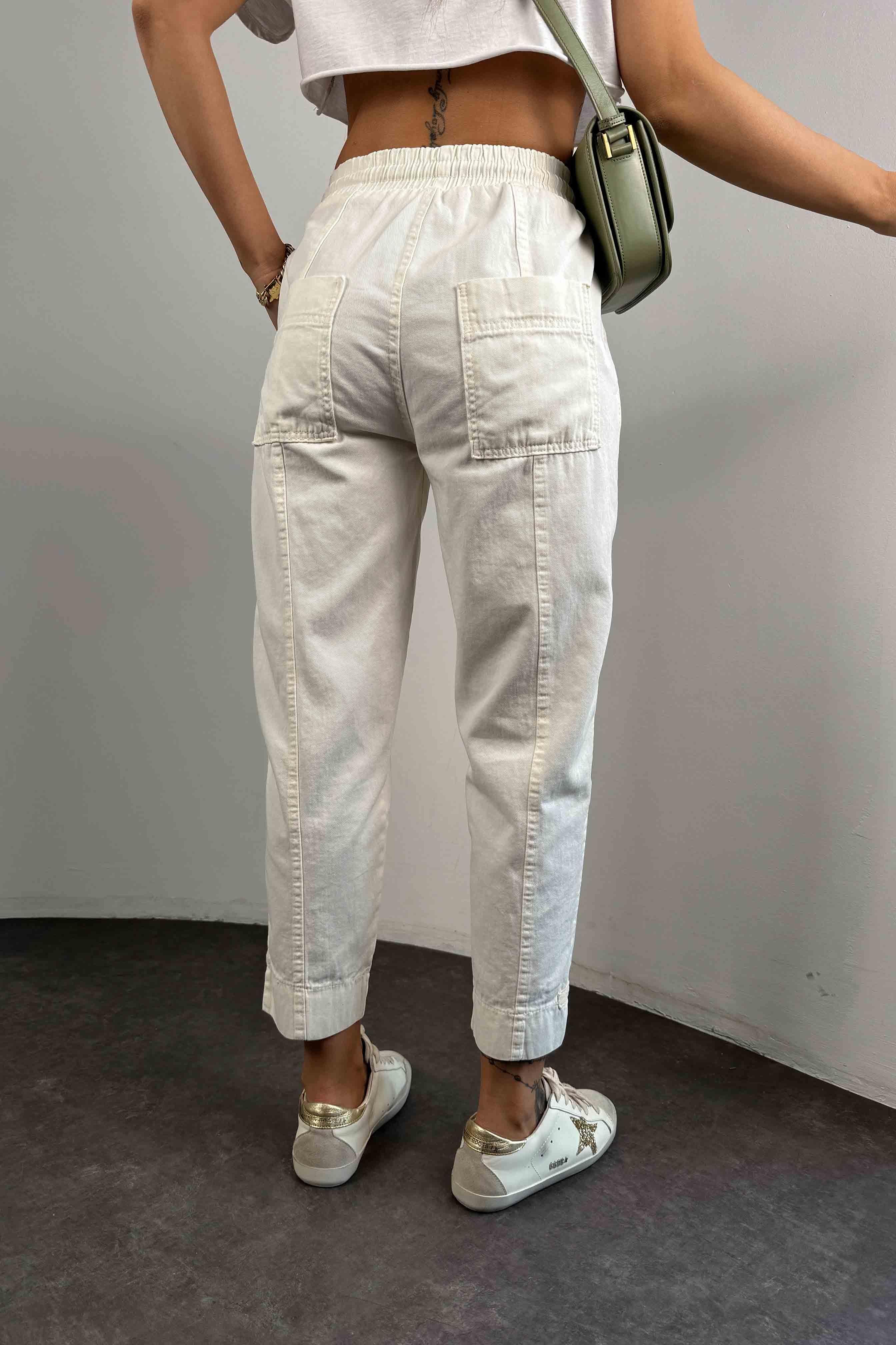 Gabardin Kumaş Paça Tasarım Kadın Pantolon Ekru