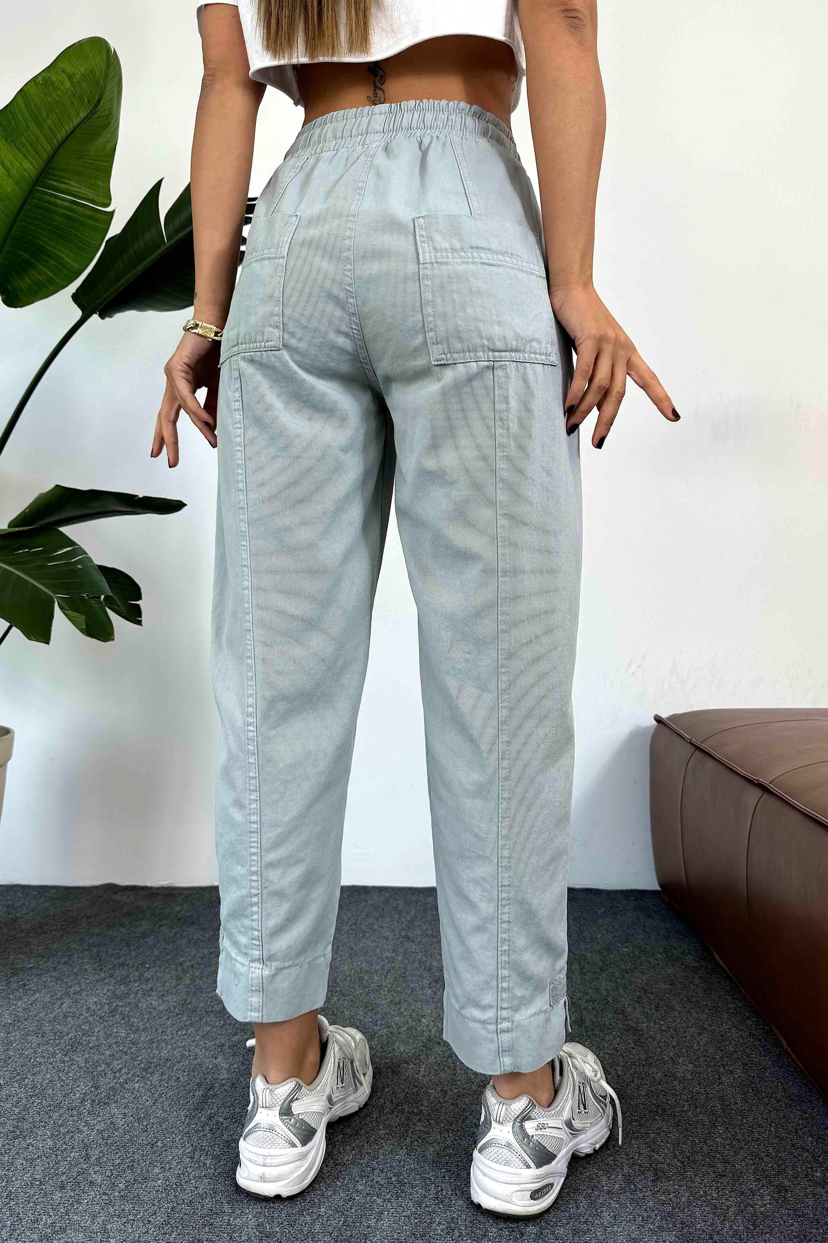 Gabardin Kumaş Paça Tasarım Kadın Pantolon Mint